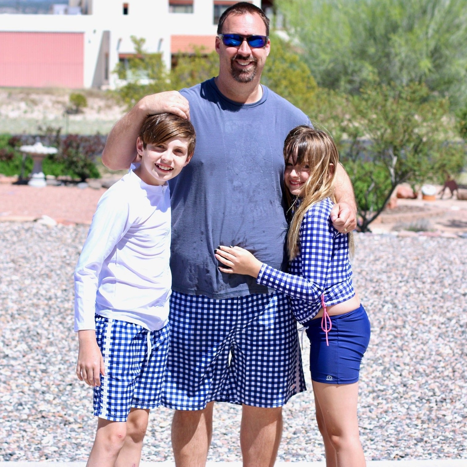 Men's 8" Swim Trunks Boxer Brief Liner | "Navy Gingham"-SwimZip UPF 50+ Sun Protective Swimwear & UV Zipper Rash Guards-pos2