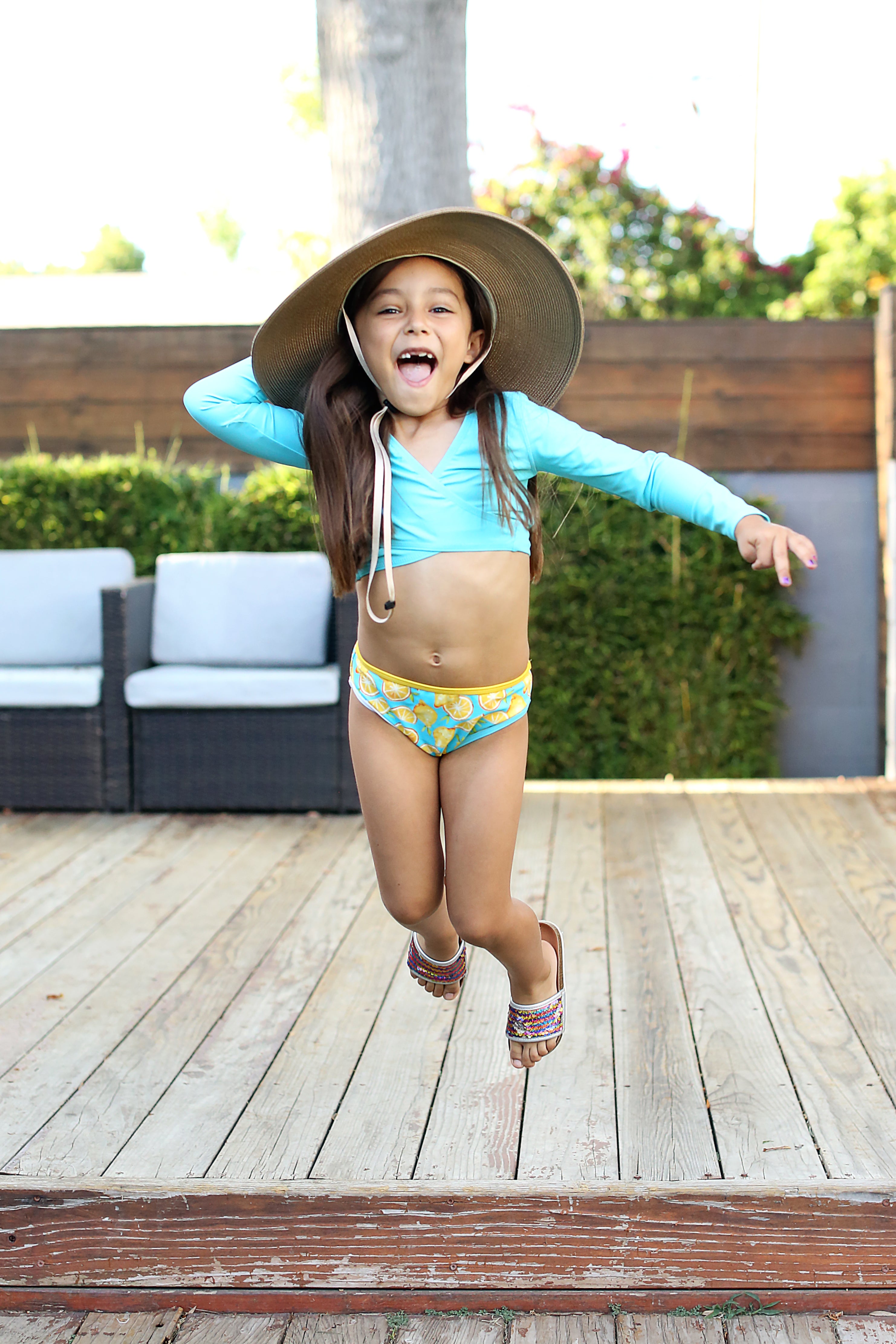 Girls Long Sleeve Swim Wrap Top - "Aqua"-SwimZip UPF 50+ Sun Protective Swimwear & UV Zipper Rash Guards-pos3