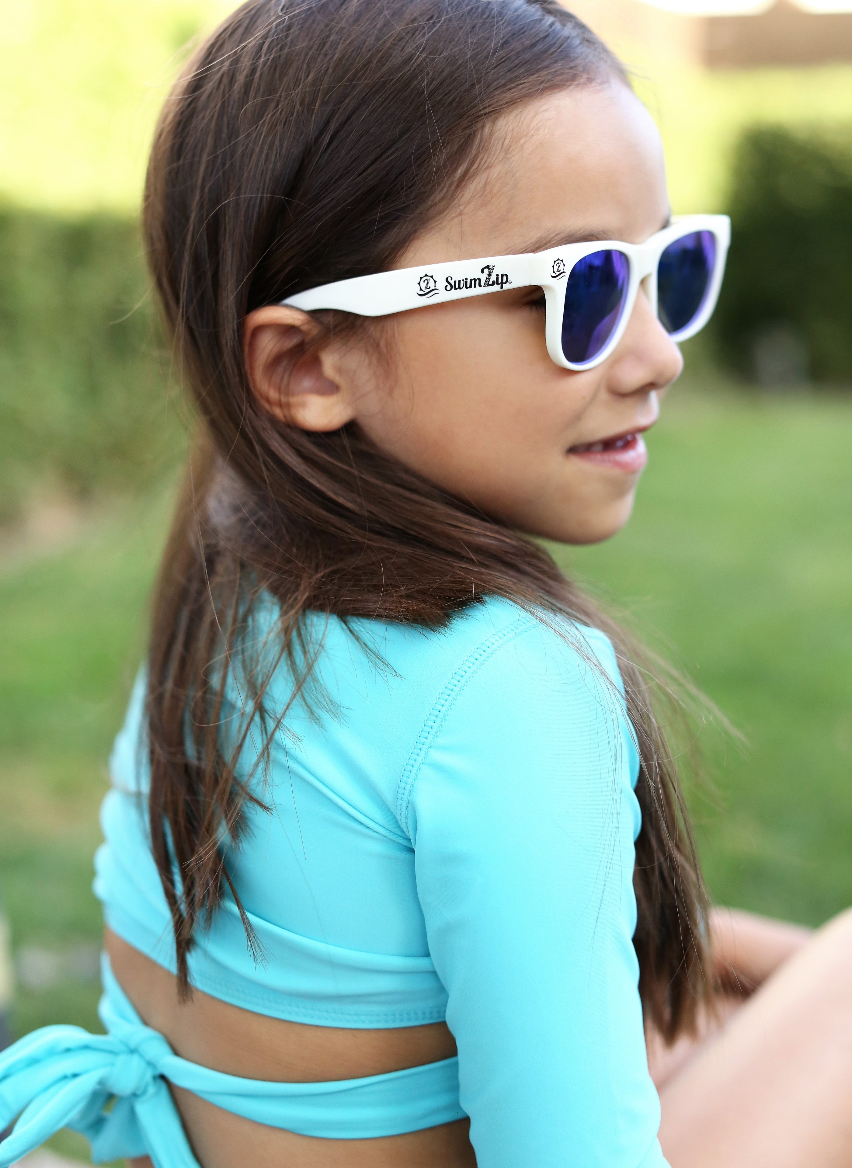 Girls Long Sleeve Swim Wrap Top - "Aqua"-SwimZip UPF 50+ Sun Protective Swimwear & UV Zipper Rash Guards-pos2