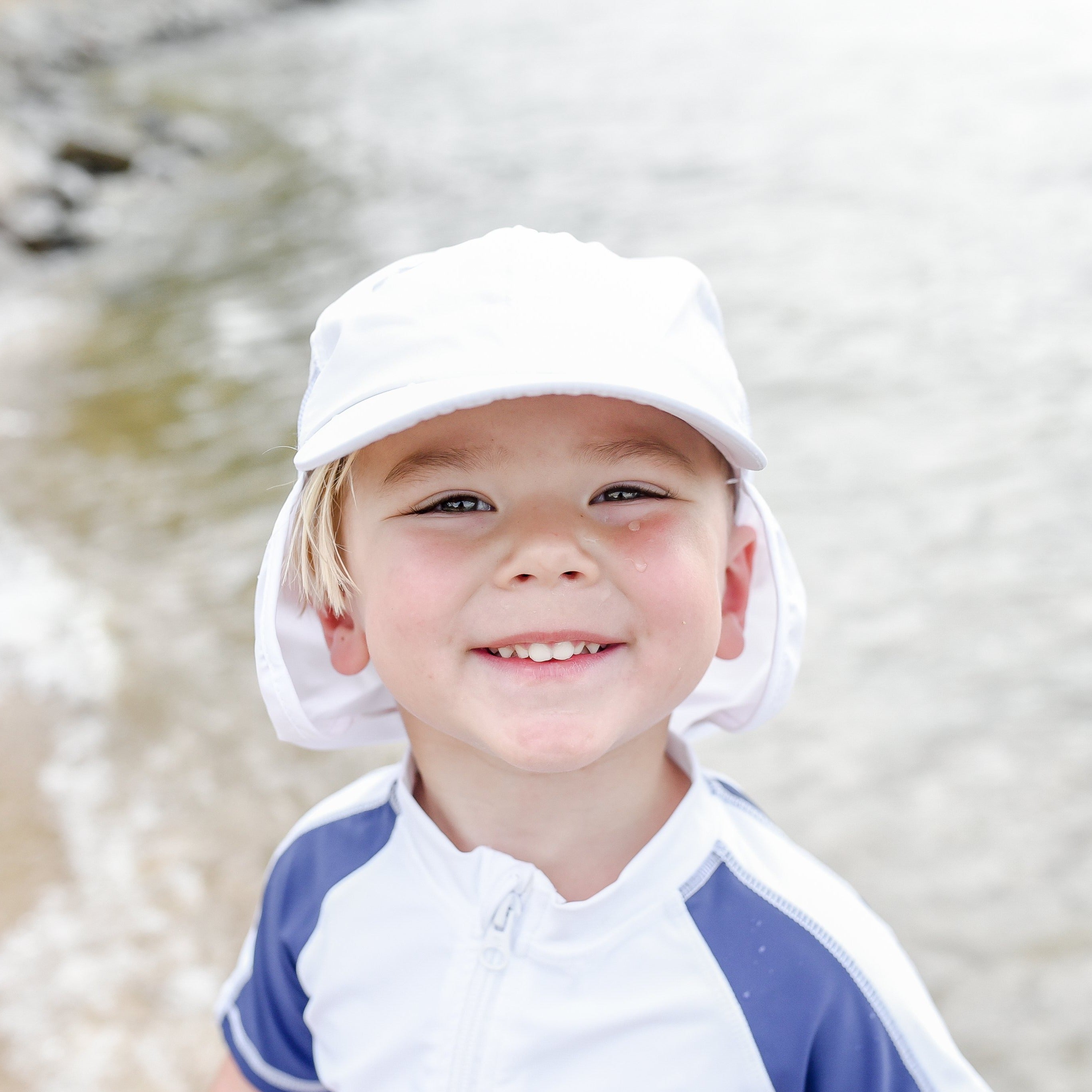 Kids Flap Hat | White-SwimZip UPF 50+ Sun Protective Swimwear & UV Zipper Rash Guards-pos2
