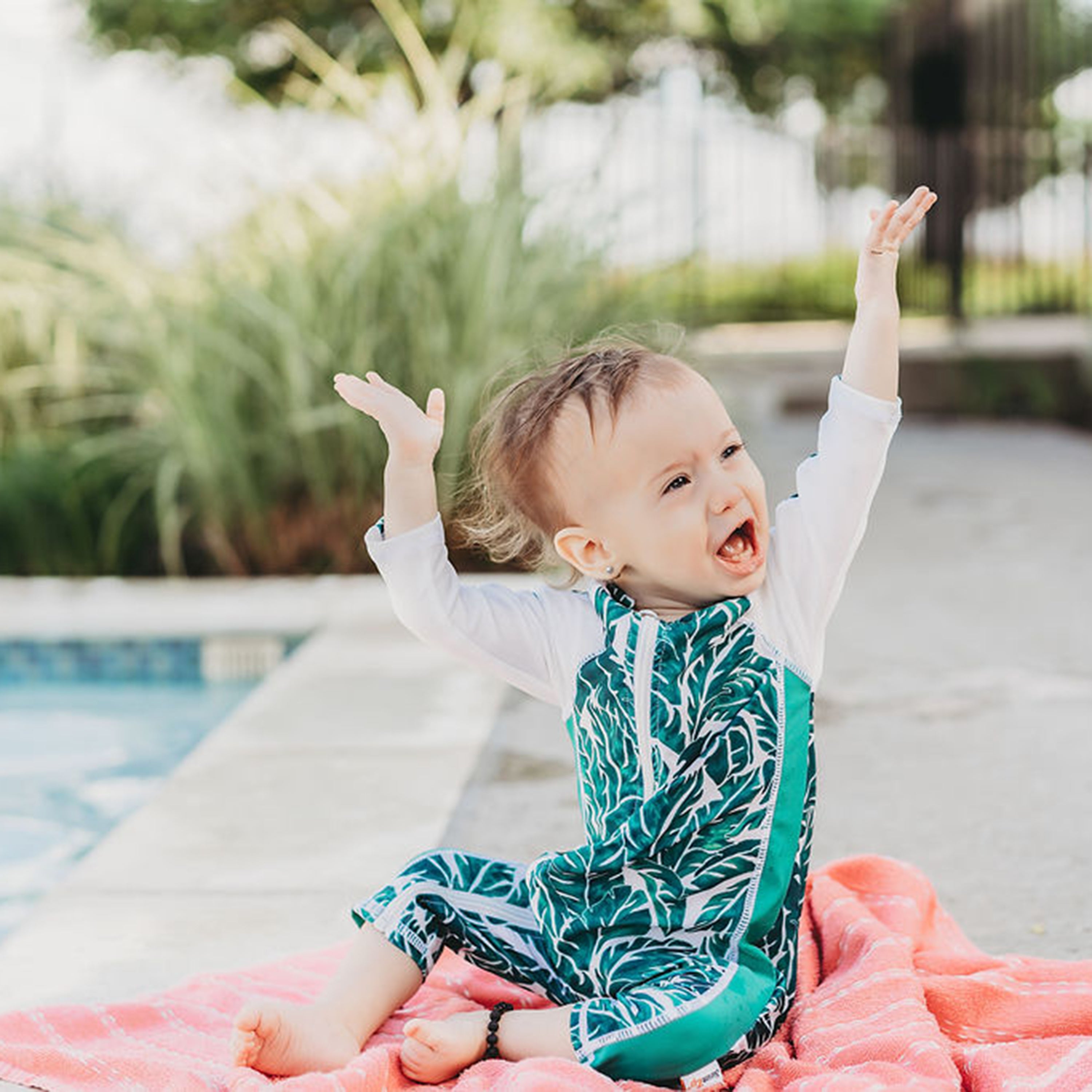 Sunsuit - Long Sleeve Romper Swimsuit | "Palm Leaf"-SwimZip UPF 50+ Sun Protective Swimwear & UV Zipper Rash Guards-pos9
