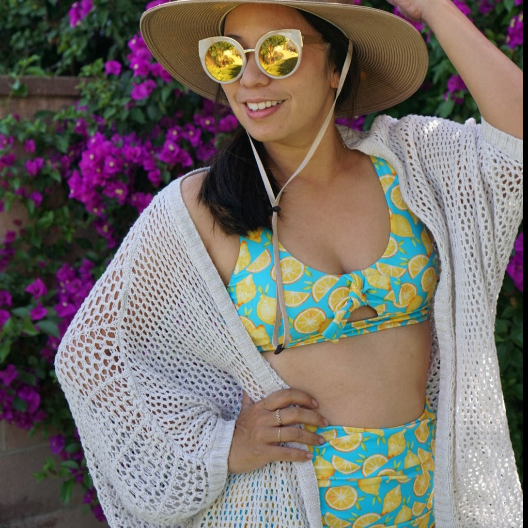 Women's High Waist Bikini Bottoms Ruched | "Lemons"-SwimZip UPF 50+ Sun Protective Swimwear & UV Zipper Rash Guards-pos6