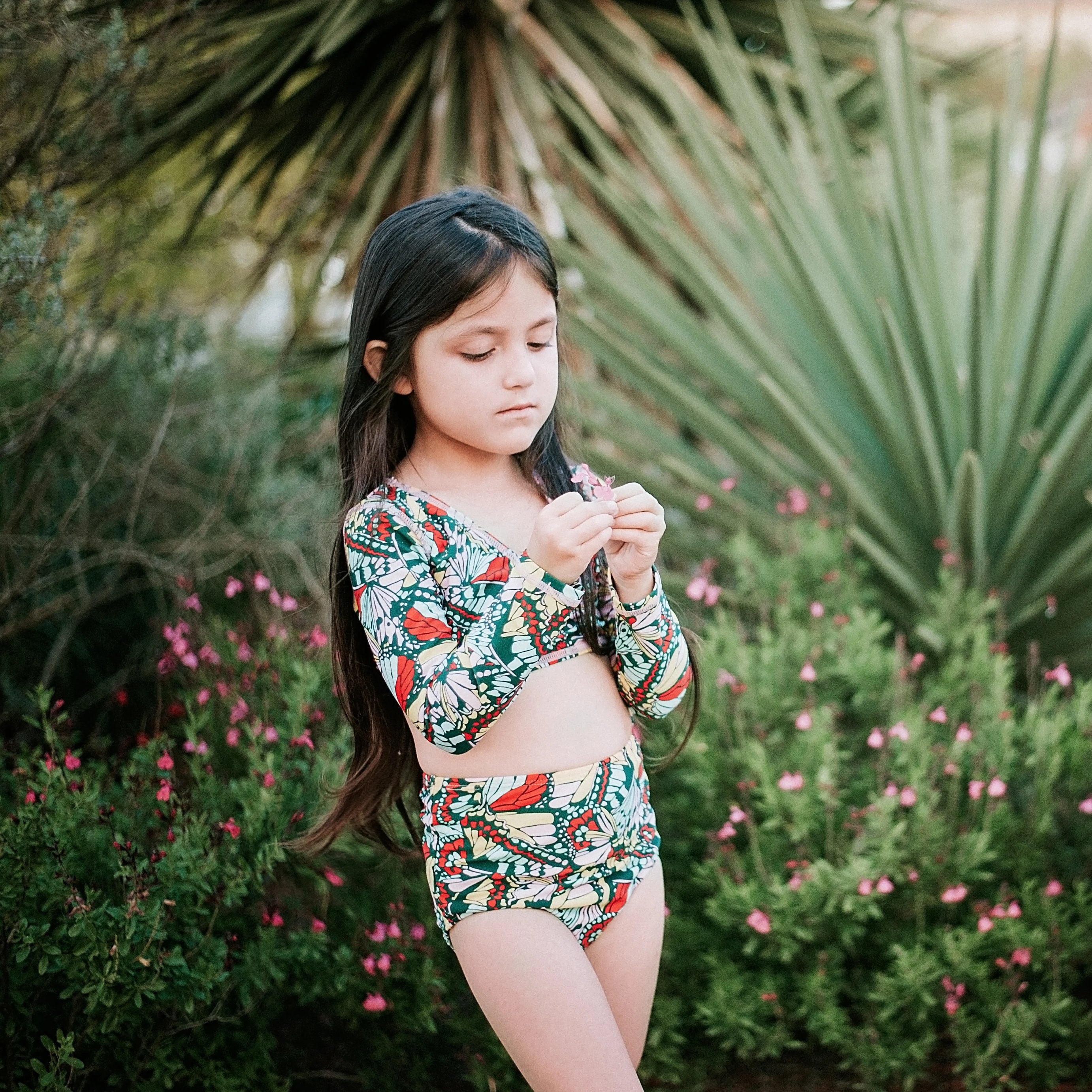 Girls Long Sleeve Swim Wrap Top - "Butterfly Love"-SwimZip UPF 50+ Sun Protective Swimwear & UV Zipper Rash Guards-pos5