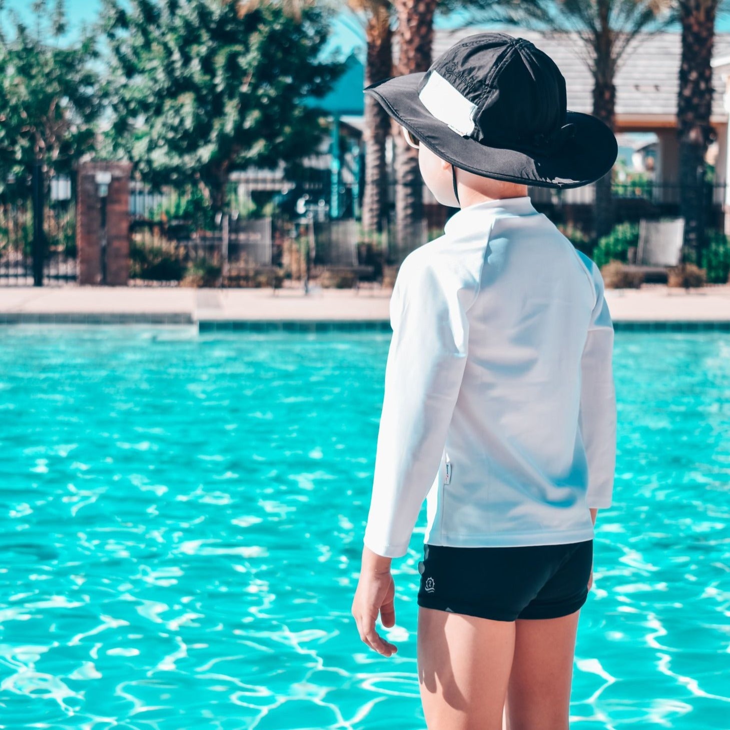 Kids Wide Brim Sun Hat "Fun Sun Day Play Hat" - Black-SwimZip UPF 50+ Sun Protective Swimwear & UV Zipper Rash Guards-pos2