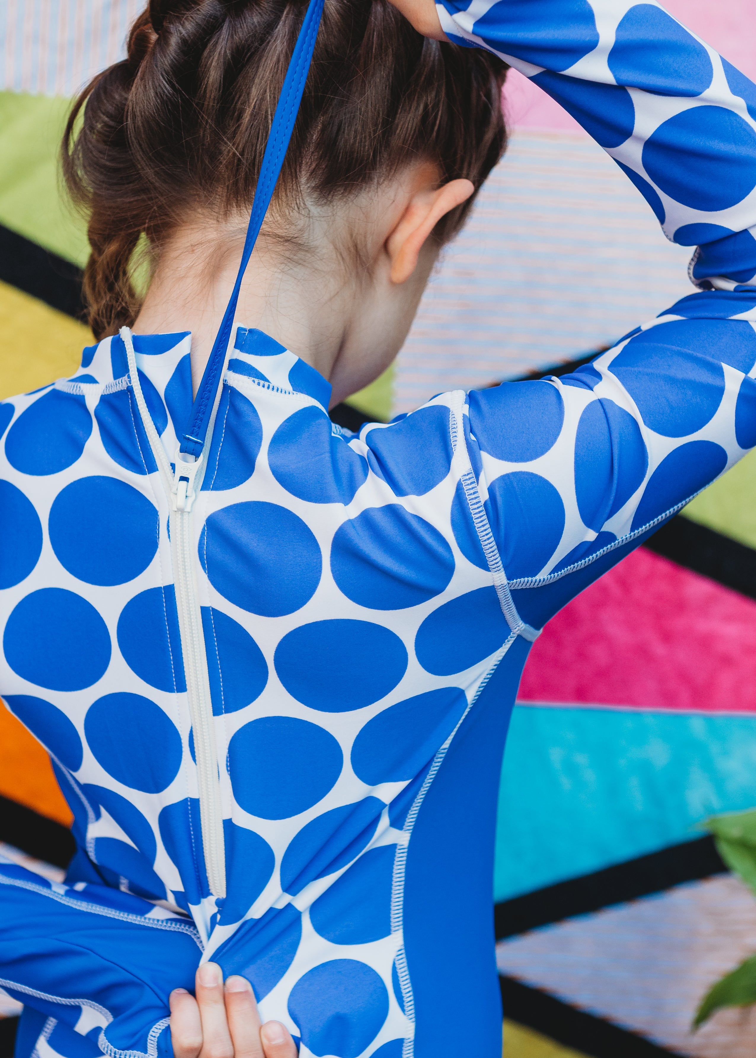 Girls Long Sleeve Surf Suit (One Piece Bodysuit) | "Oversized Dot"-SwimZip UPF 50+ Sun Protective Swimwear & UV Zipper Rash Guards-pos4