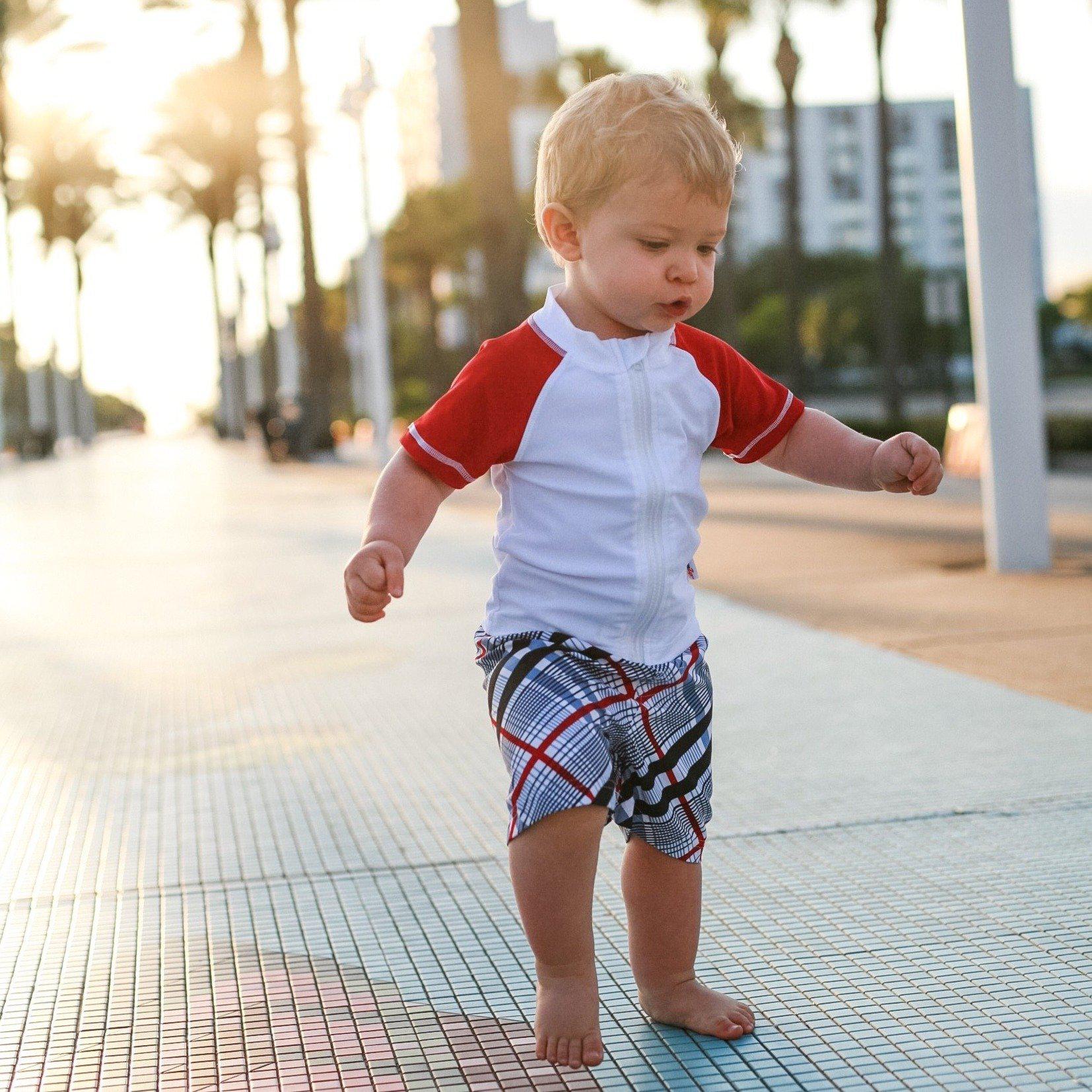 Boys Short Sleeve Zipper Rash Guard and Swim Trunk Set | "Surfer Dude"-SwimZip UPF 50+ Sun Protective Swimwear & UV Zipper Rash Guards-pos3