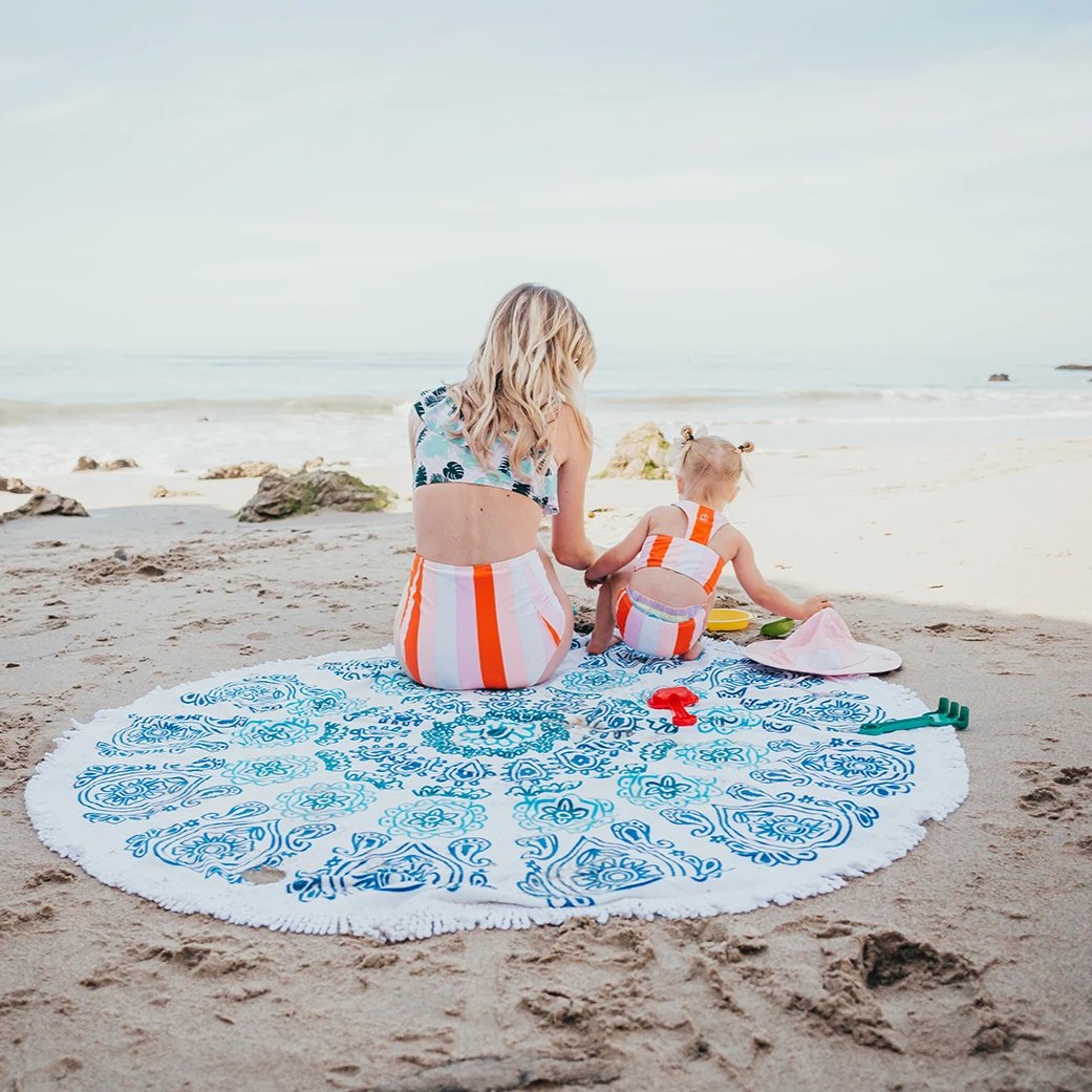 Girls Halter Top Bikini Set (2 Piece) | "Peachy Stripes"-SwimZip UPF 50+ Sun Protective Swimwear & UV Zipper Rash Guards-pos8