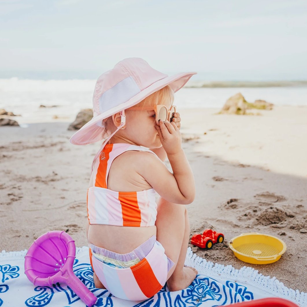 Girls Halter Top Bikini Set (2 Piece) | "Peachy Stripes"-SwimZip UPF 50+ Sun Protective Swimwear & UV Zipper Rash Guards-pos5