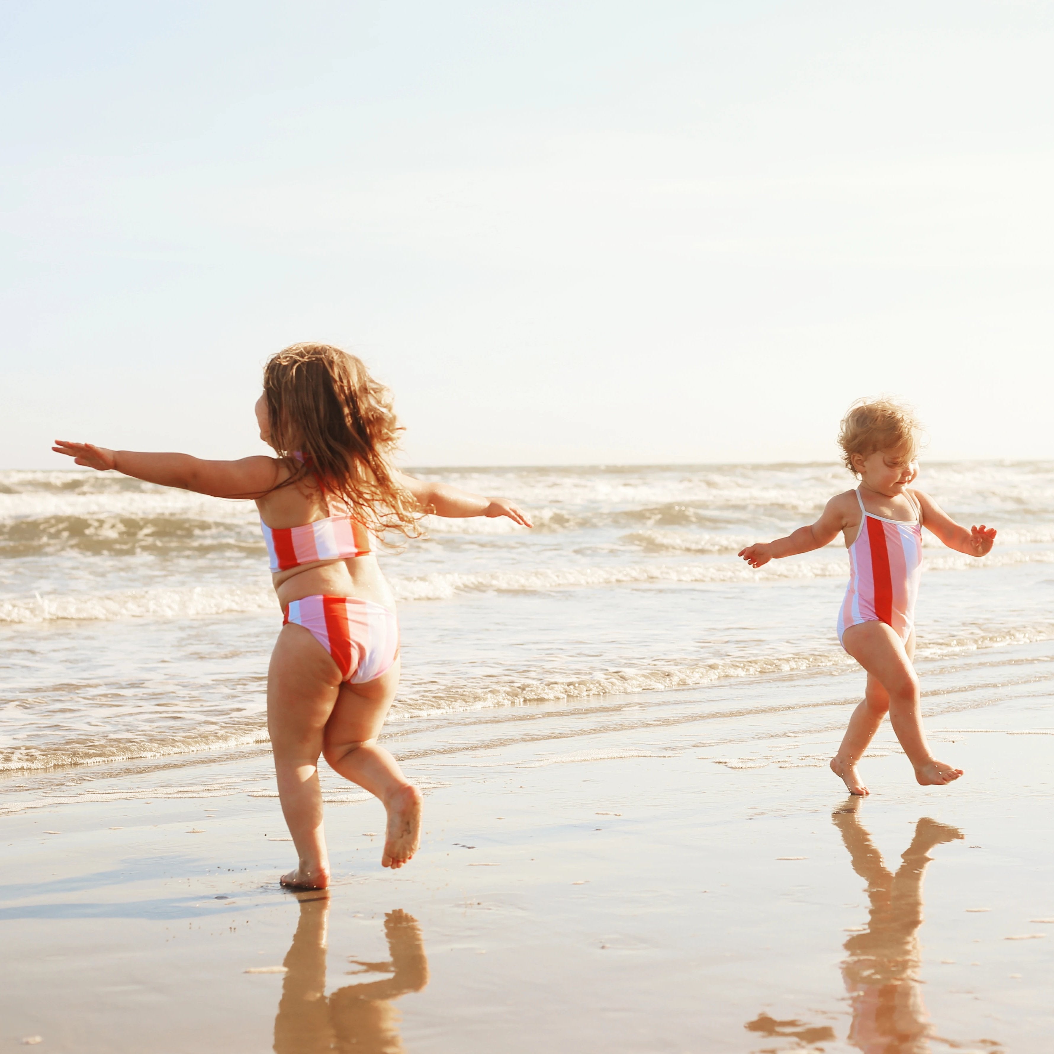 Girls Halter Top Bikini Set (2 Piece) | "Peachy Stripes"-SwimZip UPF 50+ Sun Protective Swimwear & UV Zipper Rash Guards-pos5