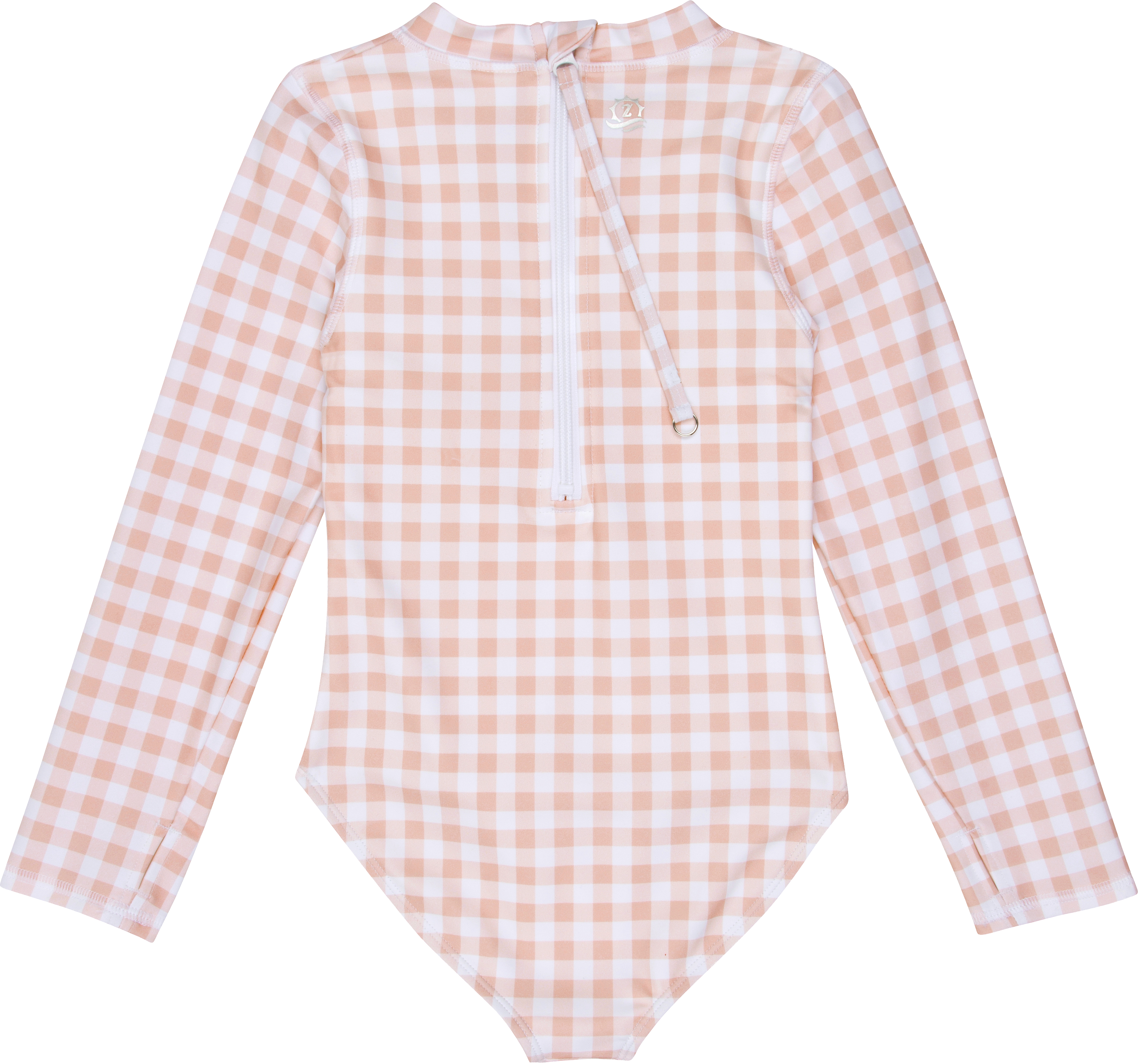 Girls Long Sleeve Surf Suit (One Piece Bodysuit) | "Pink Gingham"-SwimZip UPF 50+ Sun Protective Swimwear & UV Zipper Rash Guards-pos14