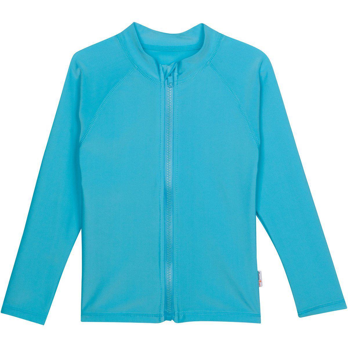 Kids UPF 50+ Long Sleeve Zipper Rash Guard Swim Shirt | "Aqua"-3-6 Month-Aqua-SwimZip UPF 50+ Sun Protective Swimwear & UV Zipper Rash Guards-pos1