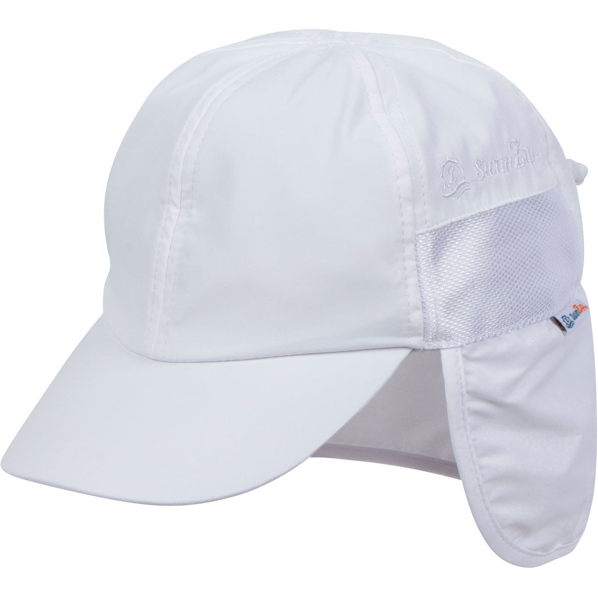 Kids Flap Hat | White-SwimZip UPF 50+ Sun Protective Swimwear & UV Zipper Rash Guards-pos1