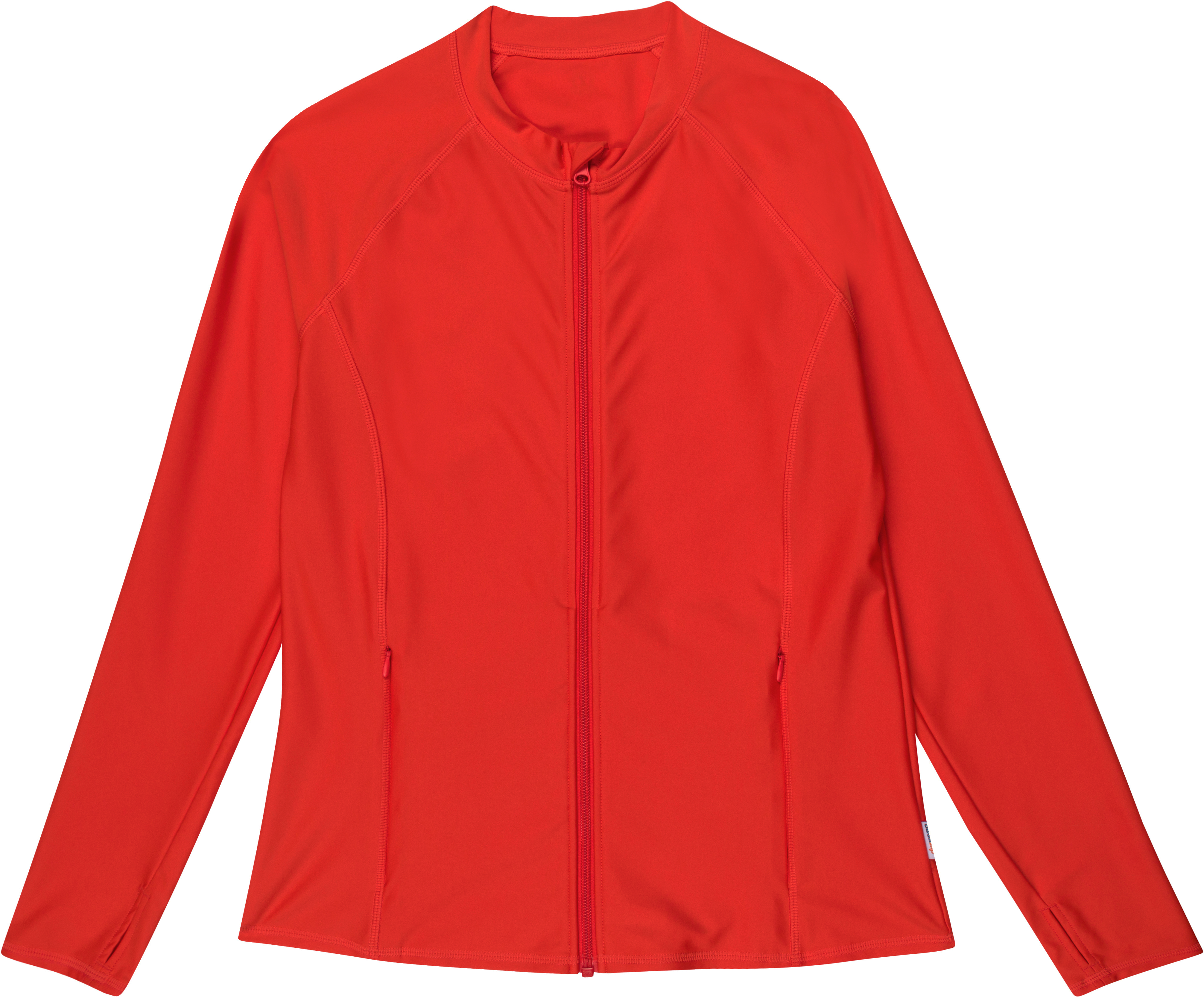 Women's Long Sleeve Rash Guard with Pockets | "Fiesta Red"-XS-Fiesta Red-SwimZip UPF 50+ Sun Protective Swimwear & UV Zipper Rash Guards-pos1