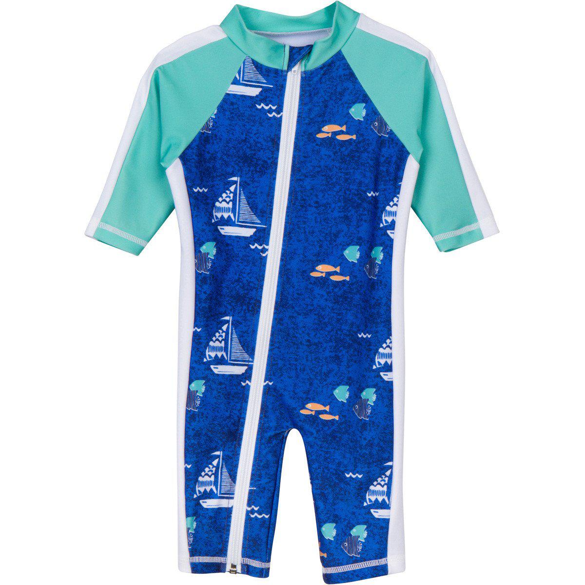 Sunsuit - Long Sleeve Romper Swimsuit | "Captain Kid"-0-6 Month-Captain Kid-SwimZip UPF 50+ Sun Protective Swimwear & UV Zipper Rash Guards-pos1