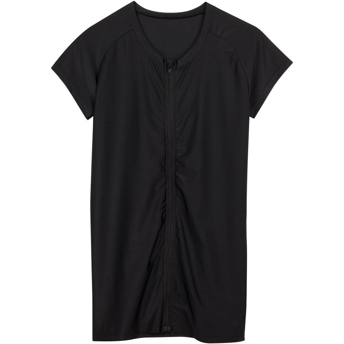 Women's Short Sleeve Fitted Rash Guard Swim Shirt - "Black"-SwimZip UPF 50+ Sun Protective Swimwear & UV Zipper Rash Guards-pos1