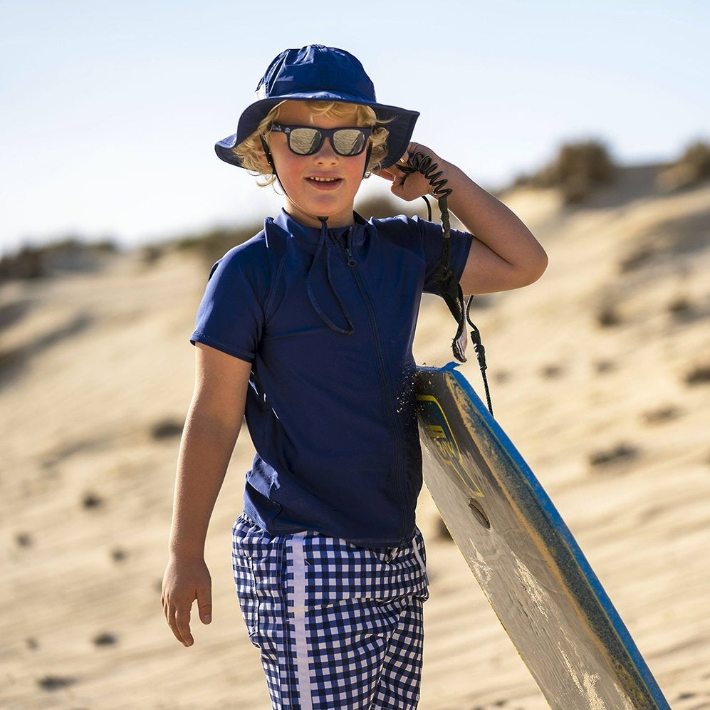 Kids Short Sleeve Zipper Rash Guard Swim Shirt | “Navy”-SwimZip UPF 50+ Sun Protective Swimwear & UV Zipper Rash Guards-pos2
