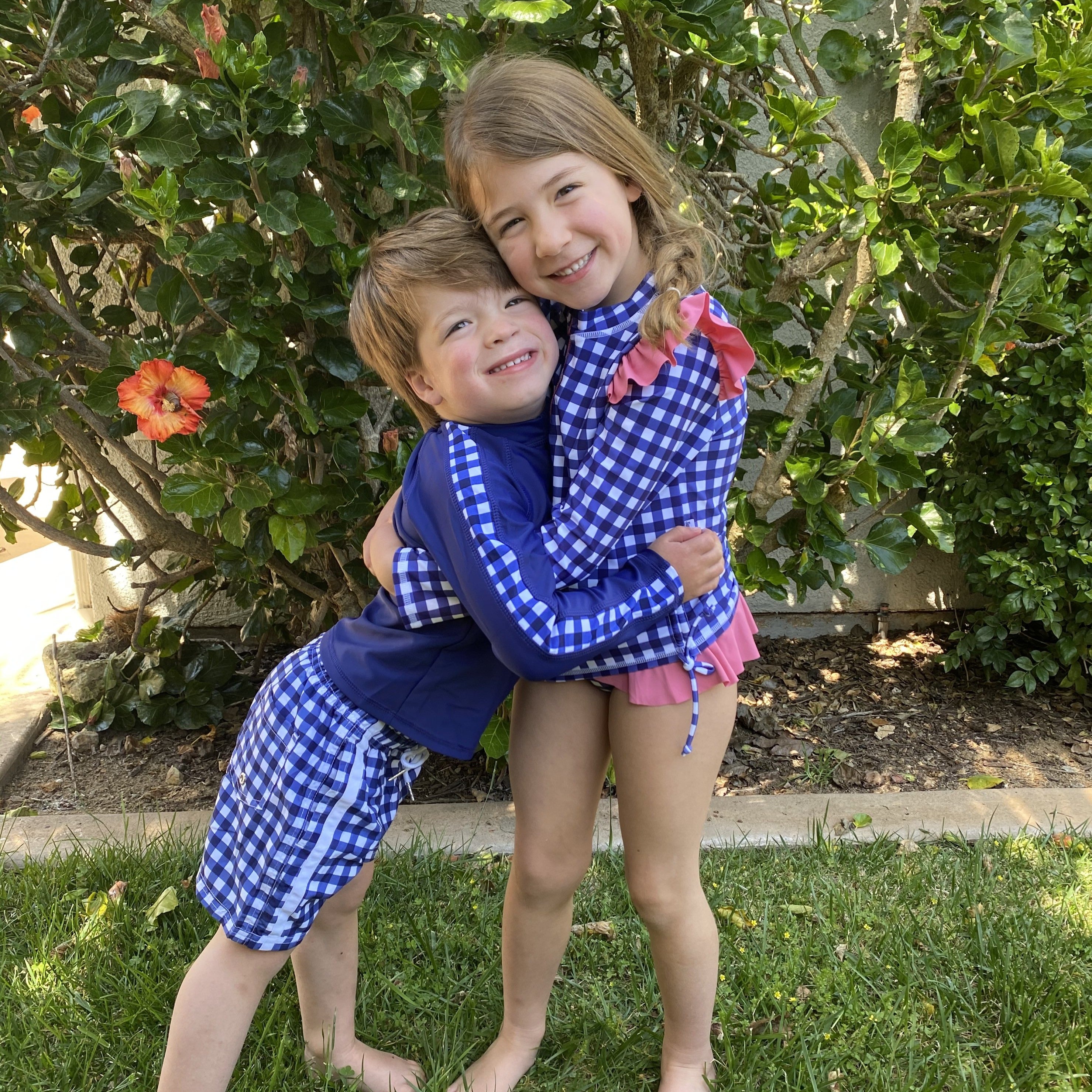 Boys Long Sleeve Zipper Rash Guard and Swim Trunk Set | "Navy Gingham"-SwimZip UPF 50+ Sun Protective Swimwear & UV Zipper Rash Guards-pos7