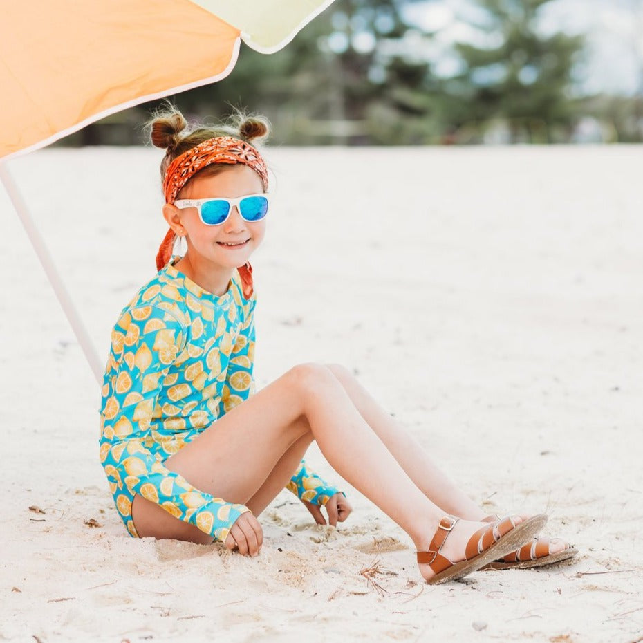 Girls Long Sleeve Surf Suit (One Piece Bodysuit) | "Lemons"-SwimZip UPF 50+ Sun Protective Swimwear & UV Zipper Rash Guards-pos7