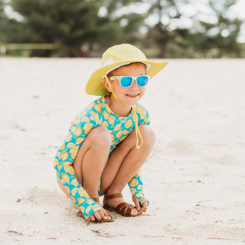 Girls Long Sleeve Surf Suit (One Piece Bodysuit) | "Lemons"-SwimZip UPF 50+ Sun Protective Swimwear & UV Zipper Rash Guards-pos11