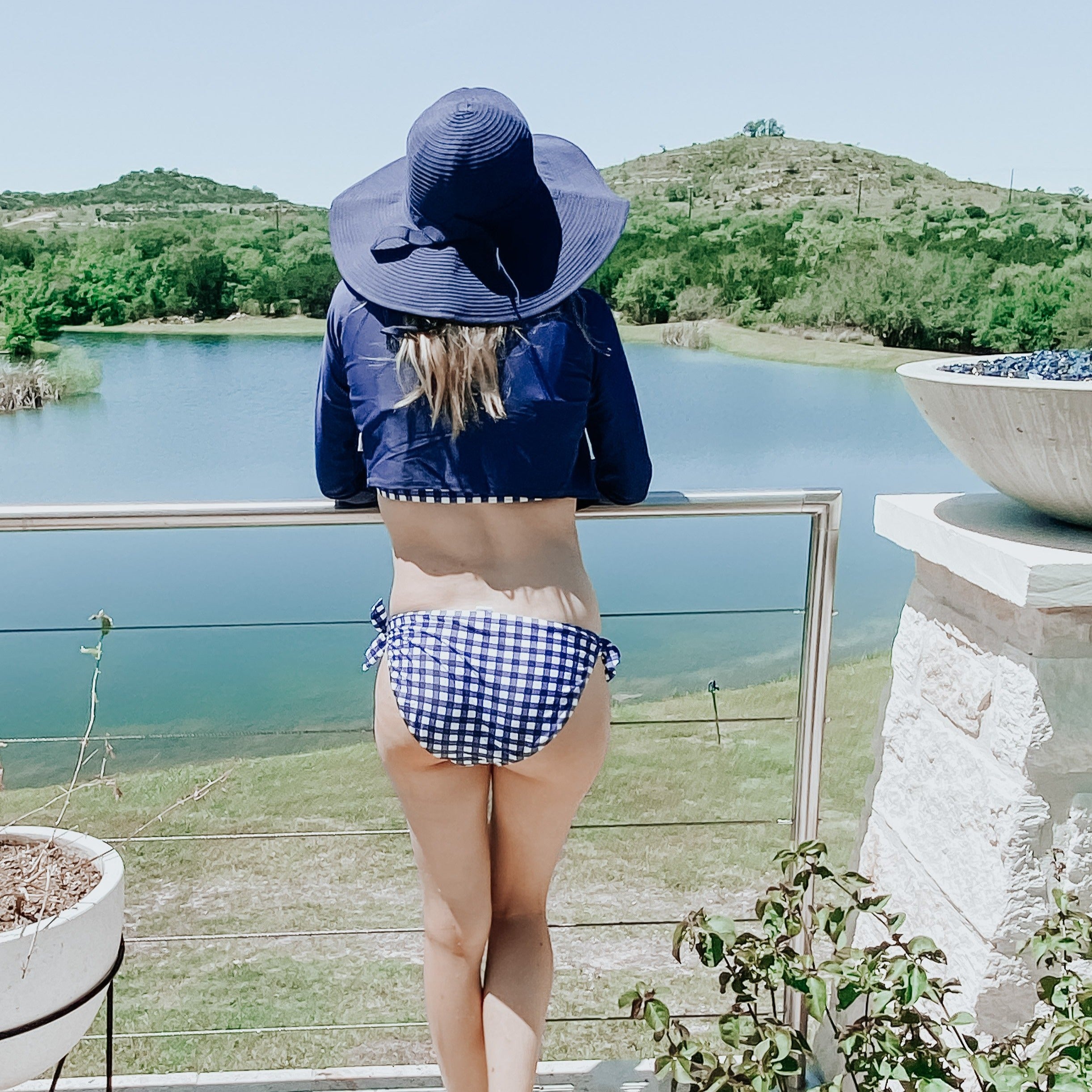 Women's Tie Bikini Bottom - "Navy Gingham"-SwimZip UPF 50+ Sun Protective Swimwear & UV Zipper Rash Guards-pos2