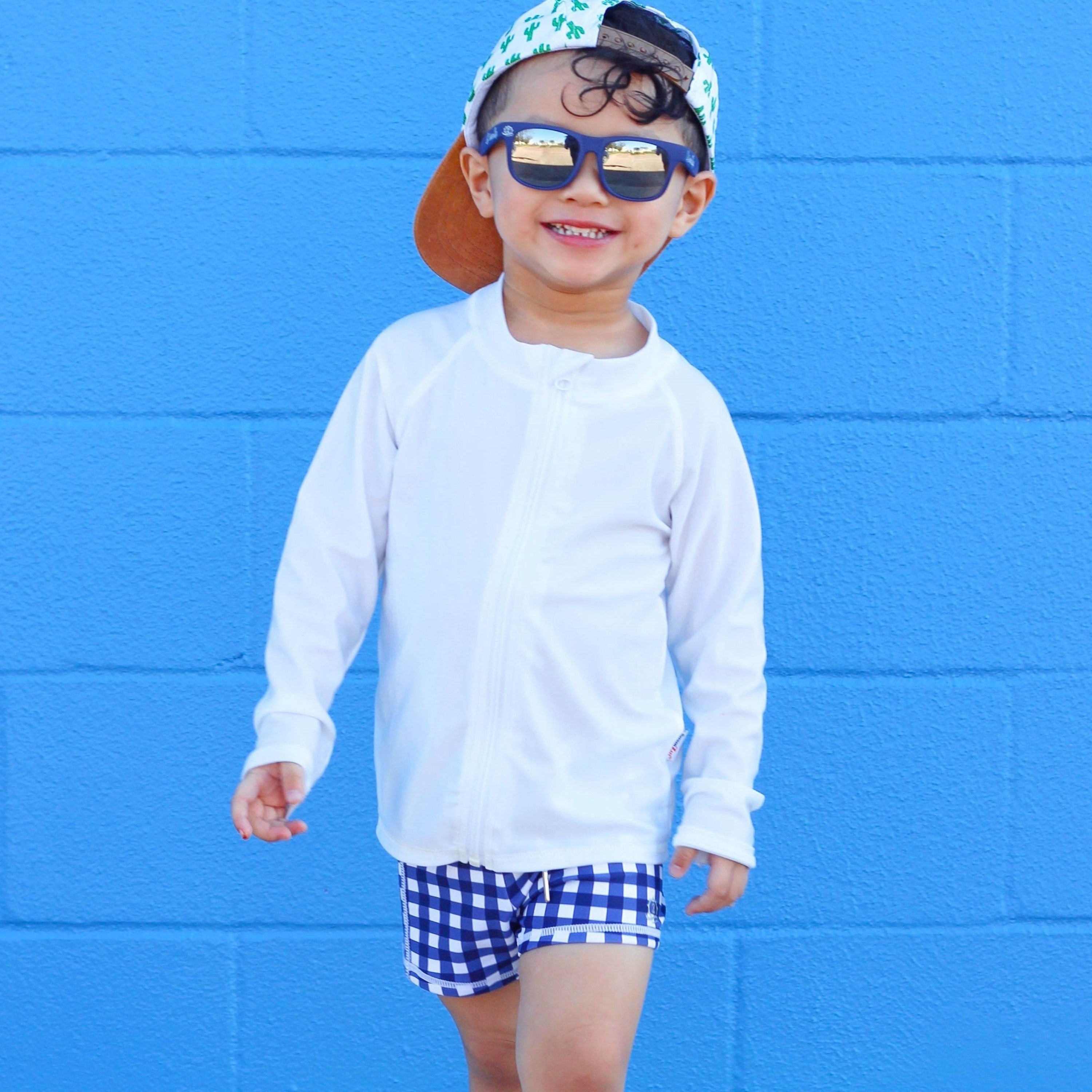 Kids UPF 50+ Long Sleeve Zipper Rash Guard Swim Shirt | "White"-SwimZip UPF 50+ Sun Protective Swimwear & UV Zipper Rash Guards-pos3