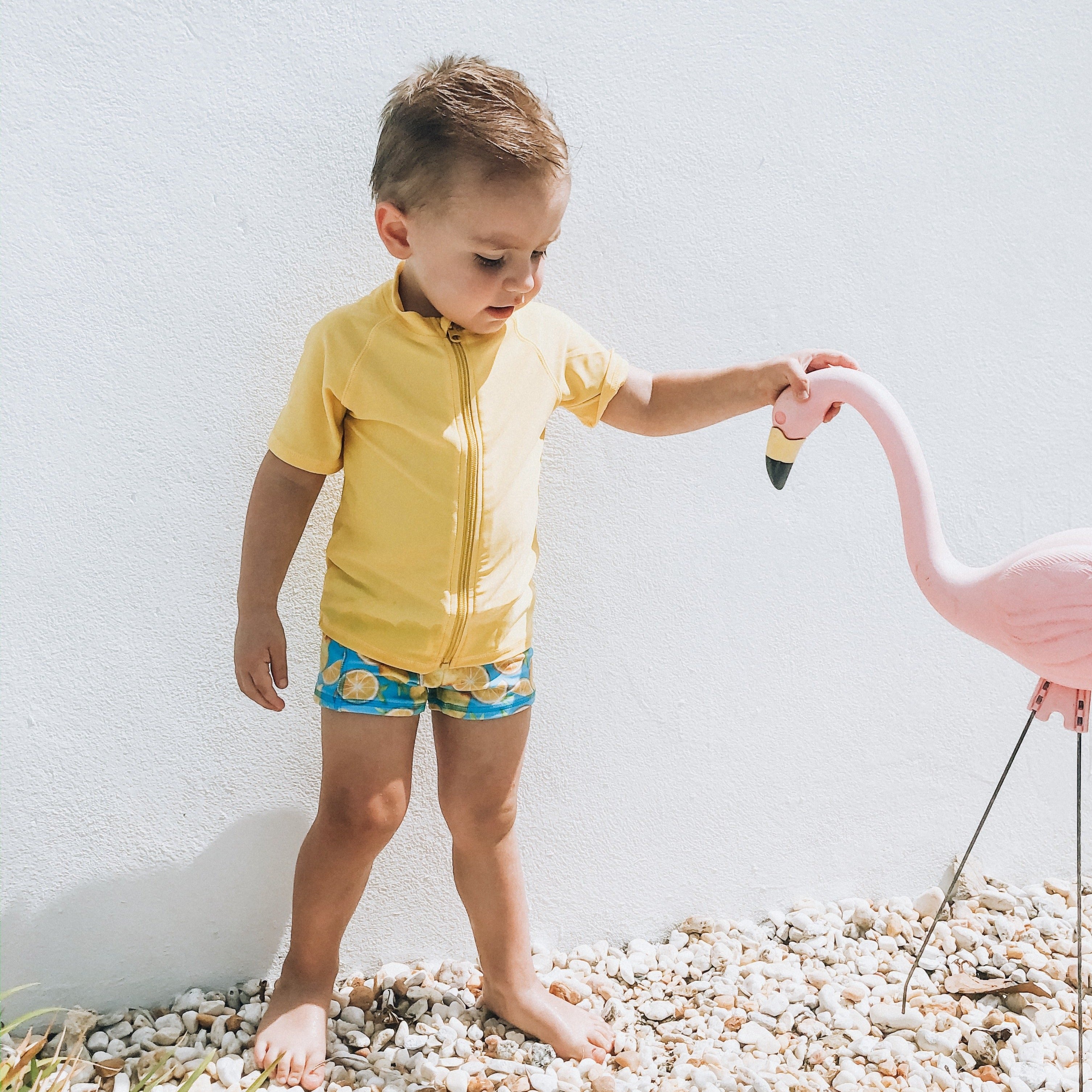 Kids Euro Swim Shorties | "Lemons"-SwimZip UPF 50+ Sun Protective Swimwear & UV Zipper Rash Guards-pos4