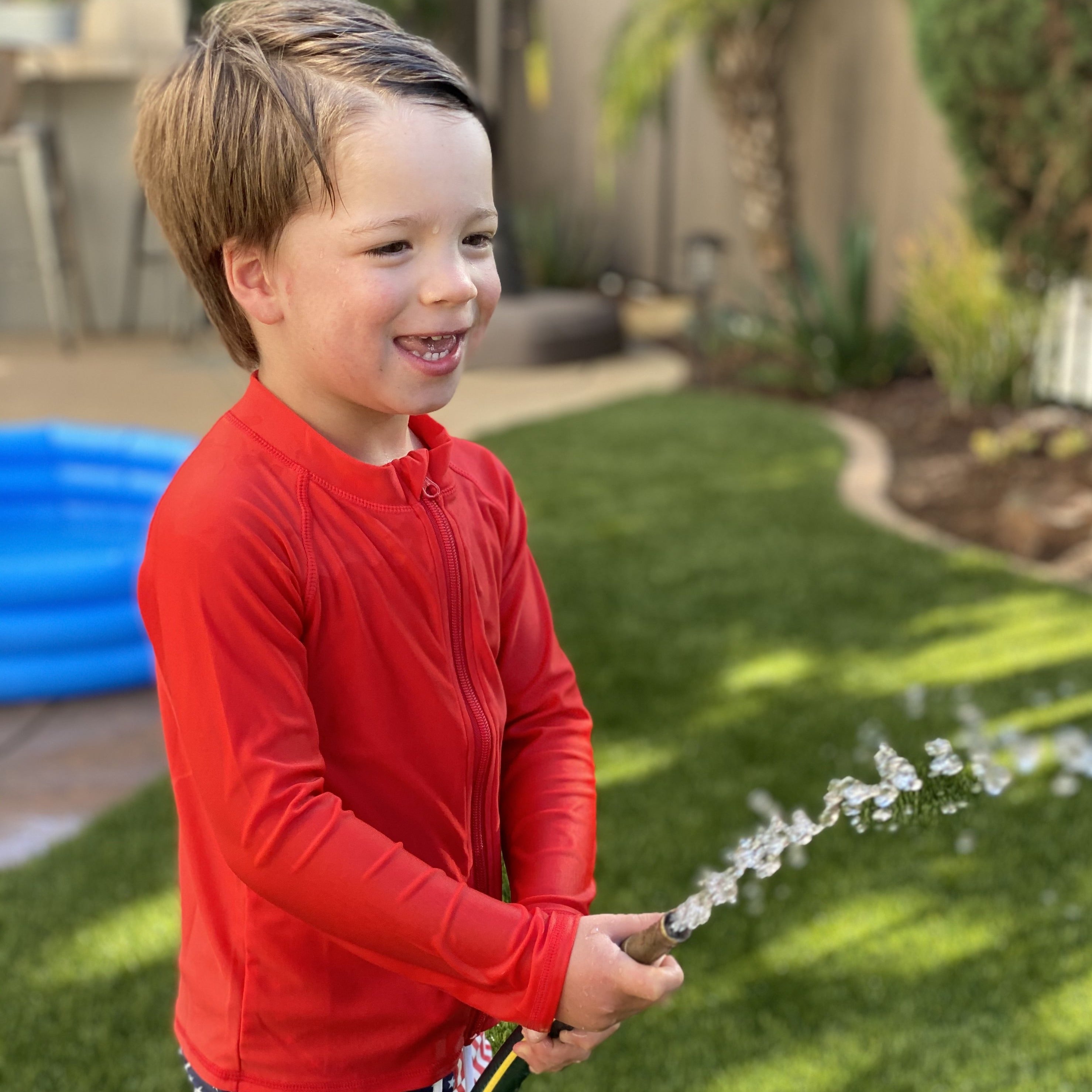 Kids UPF 50+ Long Sleeve Zipper Rash Guard Swim Shirt | "Red"-SwimZip UPF 50+ Sun Protective Swimwear & UV Zipper Rash Guards-pos3