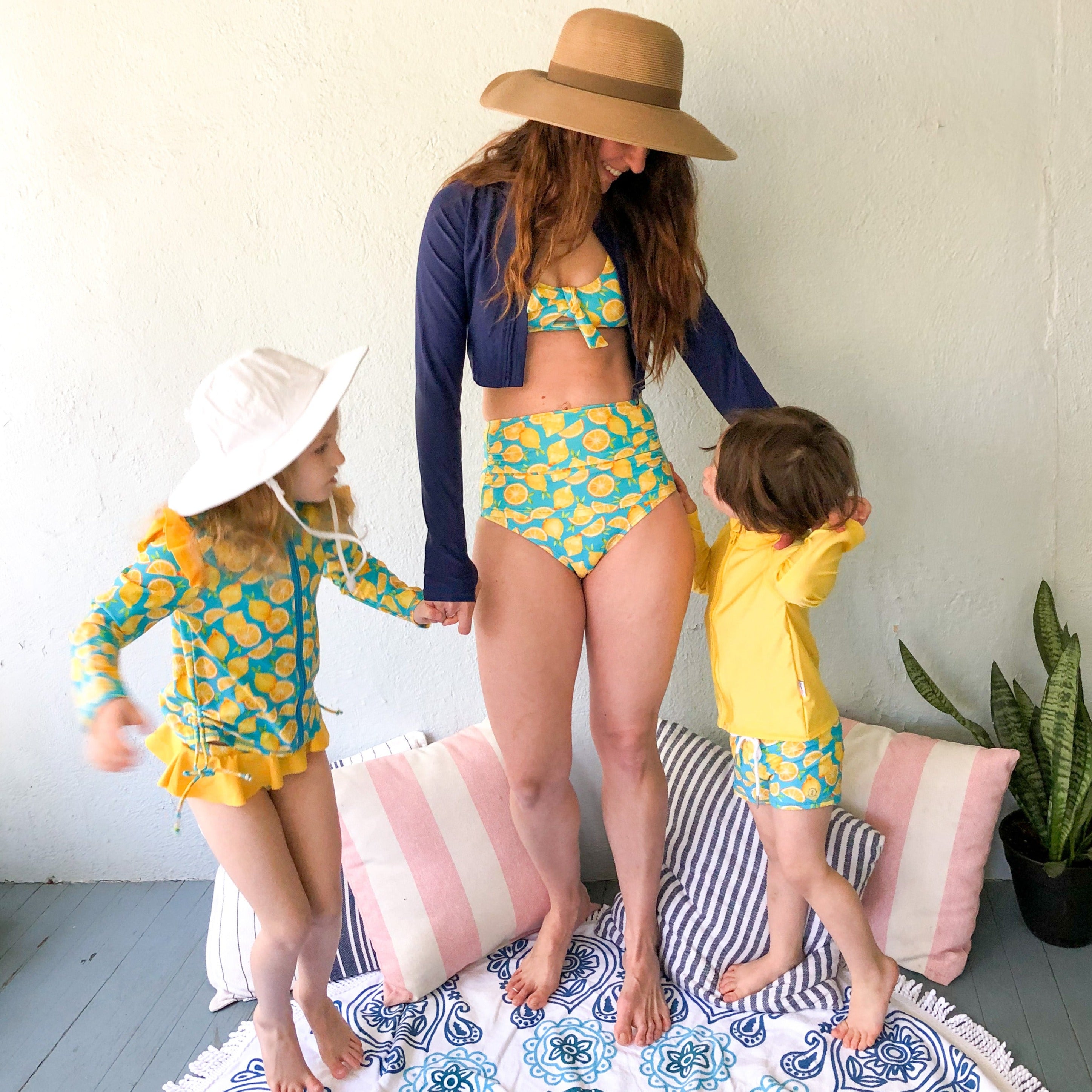 Women's High Waist Bikini Bottoms Ruched | "Lemons"-SwimZip UPF 50+ Sun Protective Swimwear & UV Zipper Rash Guards-pos3