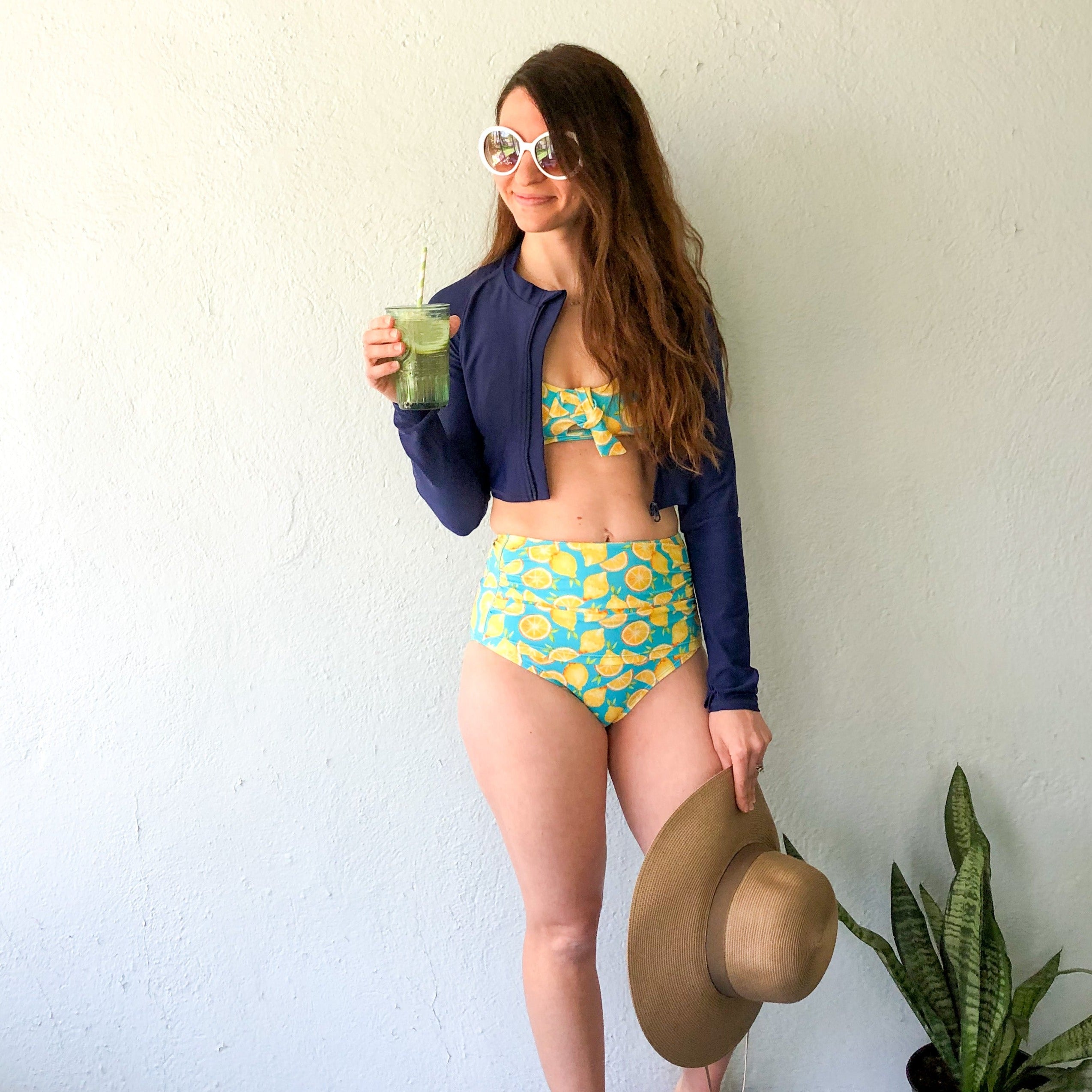 Women's High Waist Bikini Bottoms Ruched | "Lemons"-SwimZip UPF 50+ Sun Protective Swimwear & UV Zipper Rash Guards-pos2