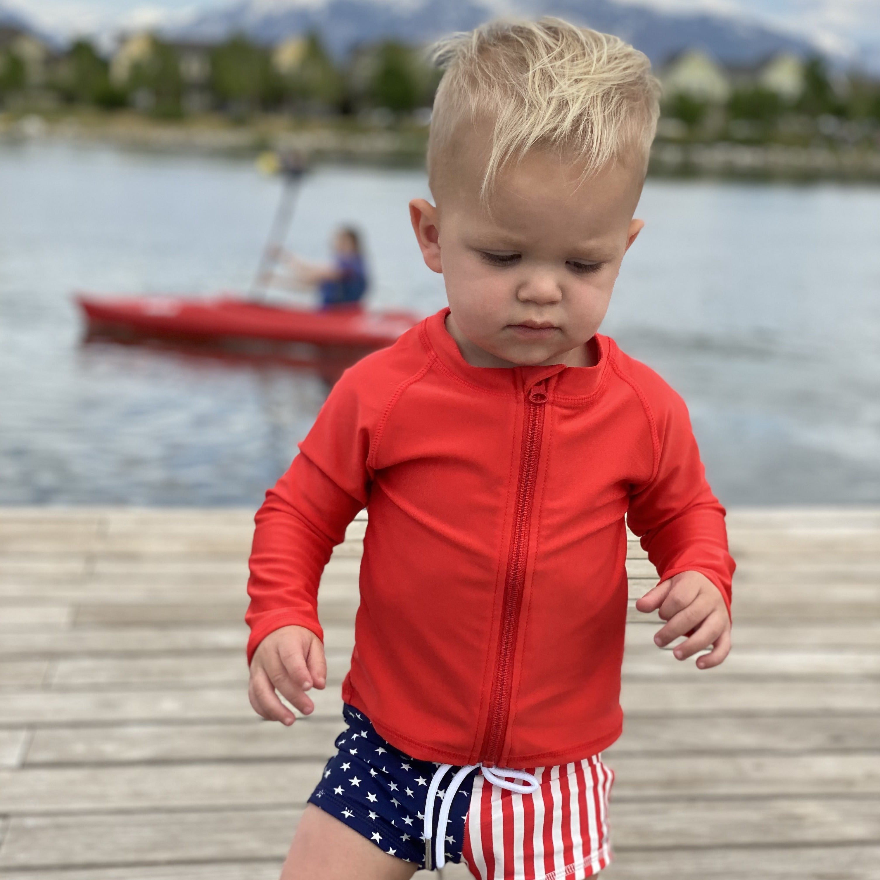 Kids UPF 50+ Long Sleeve Zipper Rash Guard Swim Shirt | "Red"-SwimZip UPF 50+ Sun Protective Swimwear & UV Zipper Rash Guards-pos4
