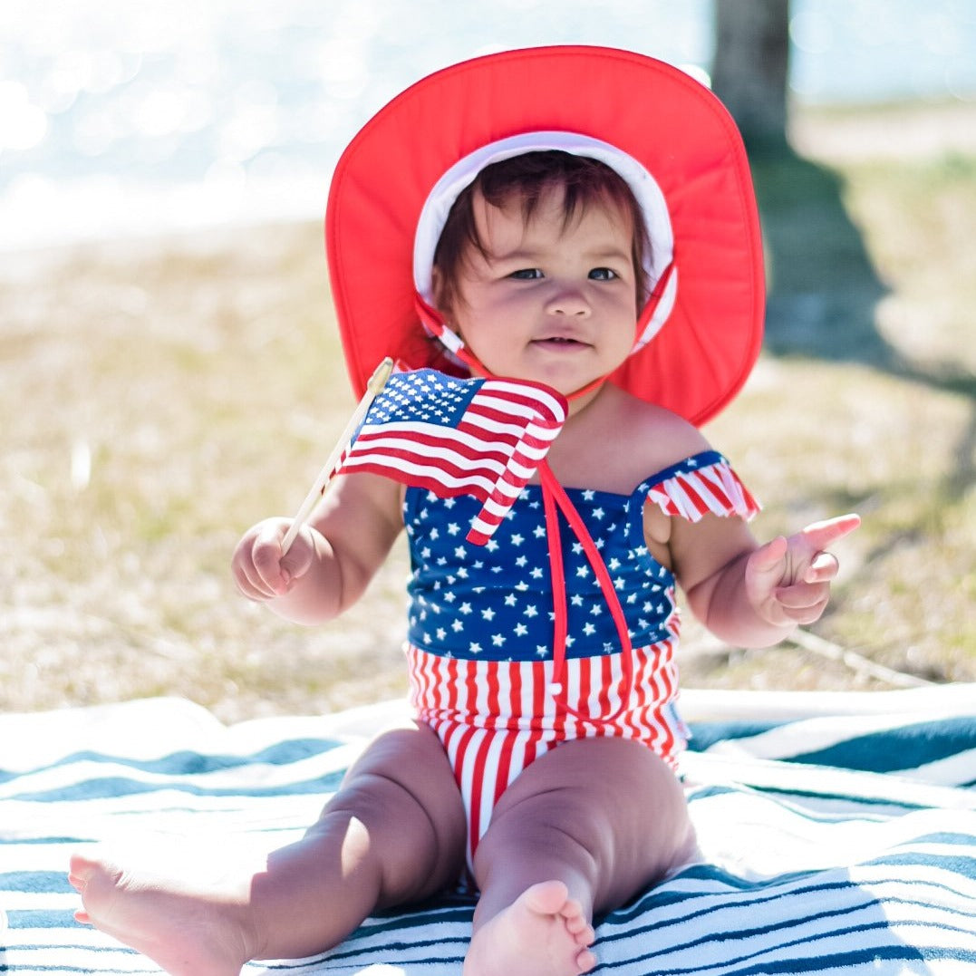 Kids Wide Brim Sun Hat "Fun Sun Day Play Hat" - Red-SwimZip UPF 50+ Sun Protective Swimwear & UV Zipper Rash Guards-pos5