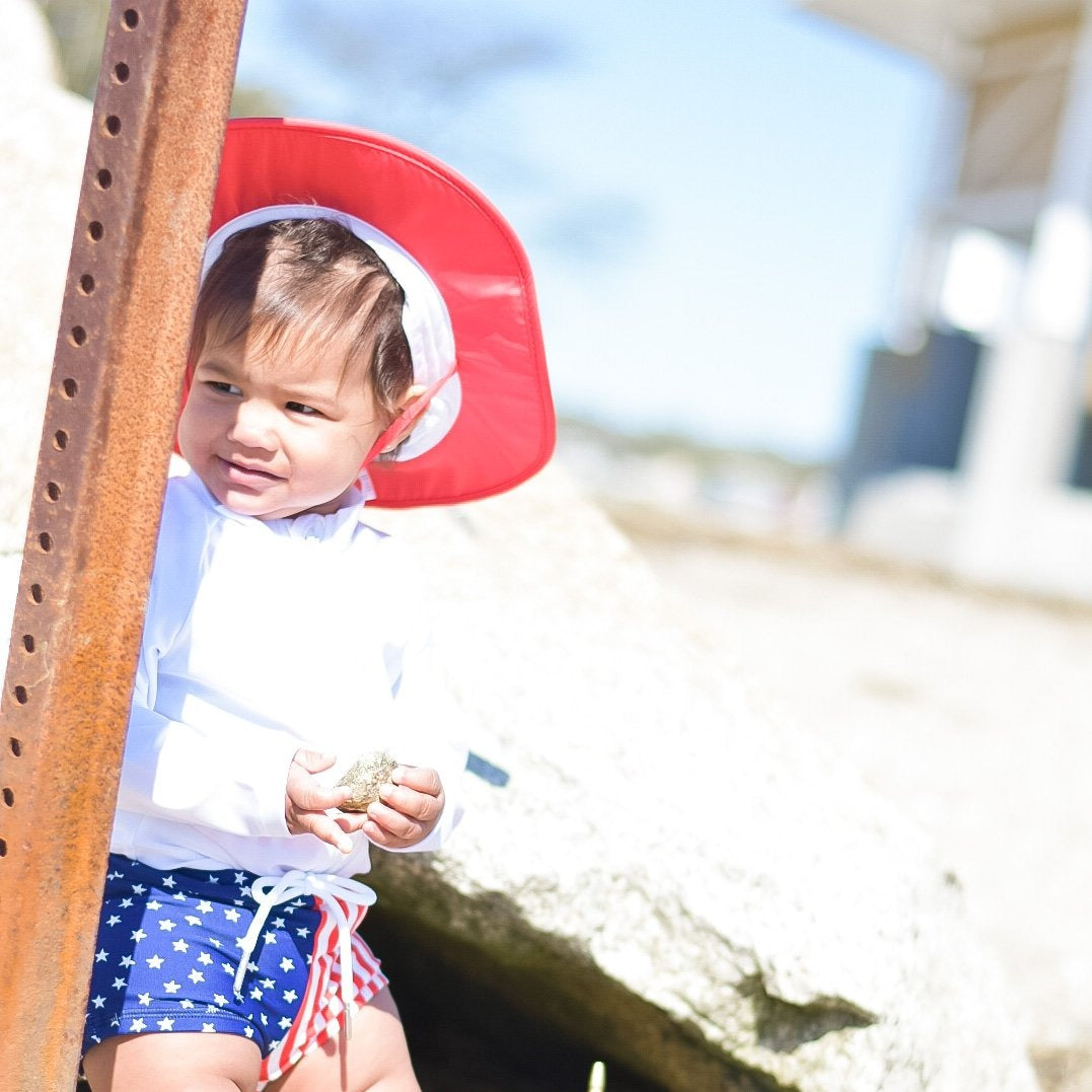 Kids Wide Brim Sun Hat "Fun Sun Day Play Hat" - Red-SwimZip UPF 50+ Sun Protective Swimwear & UV Zipper Rash Guards-pos7