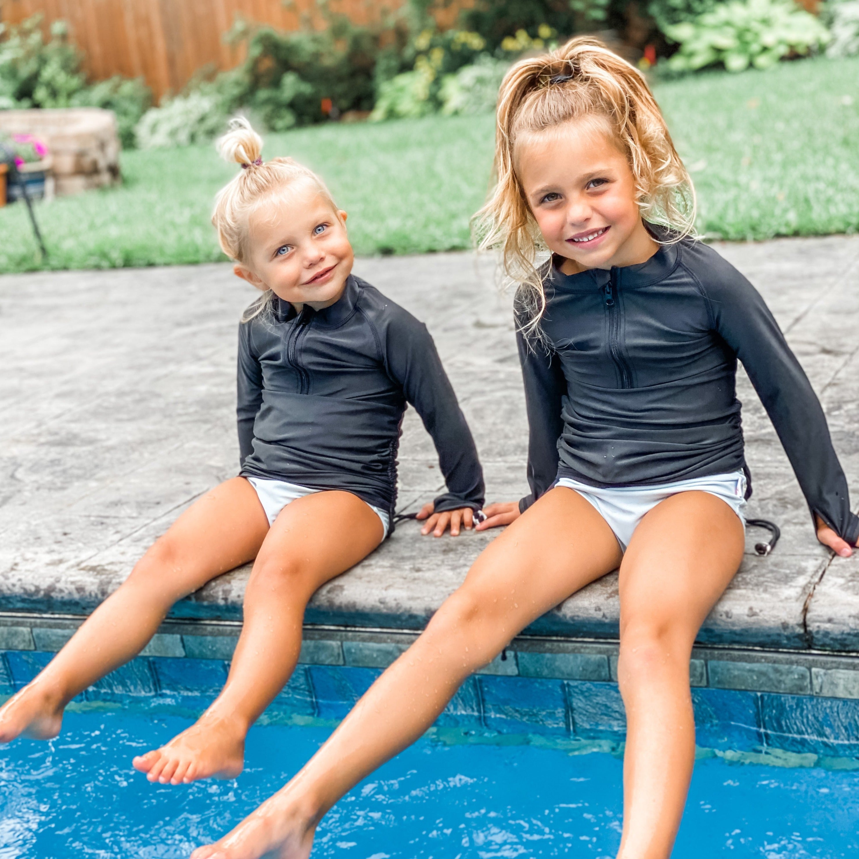 Girls Long Sleeve Swim Dress Cover Up | "Black"-SwimZip UPF 50+ Sun Protective Swimwear & UV Zipper Rash Guards-pos4