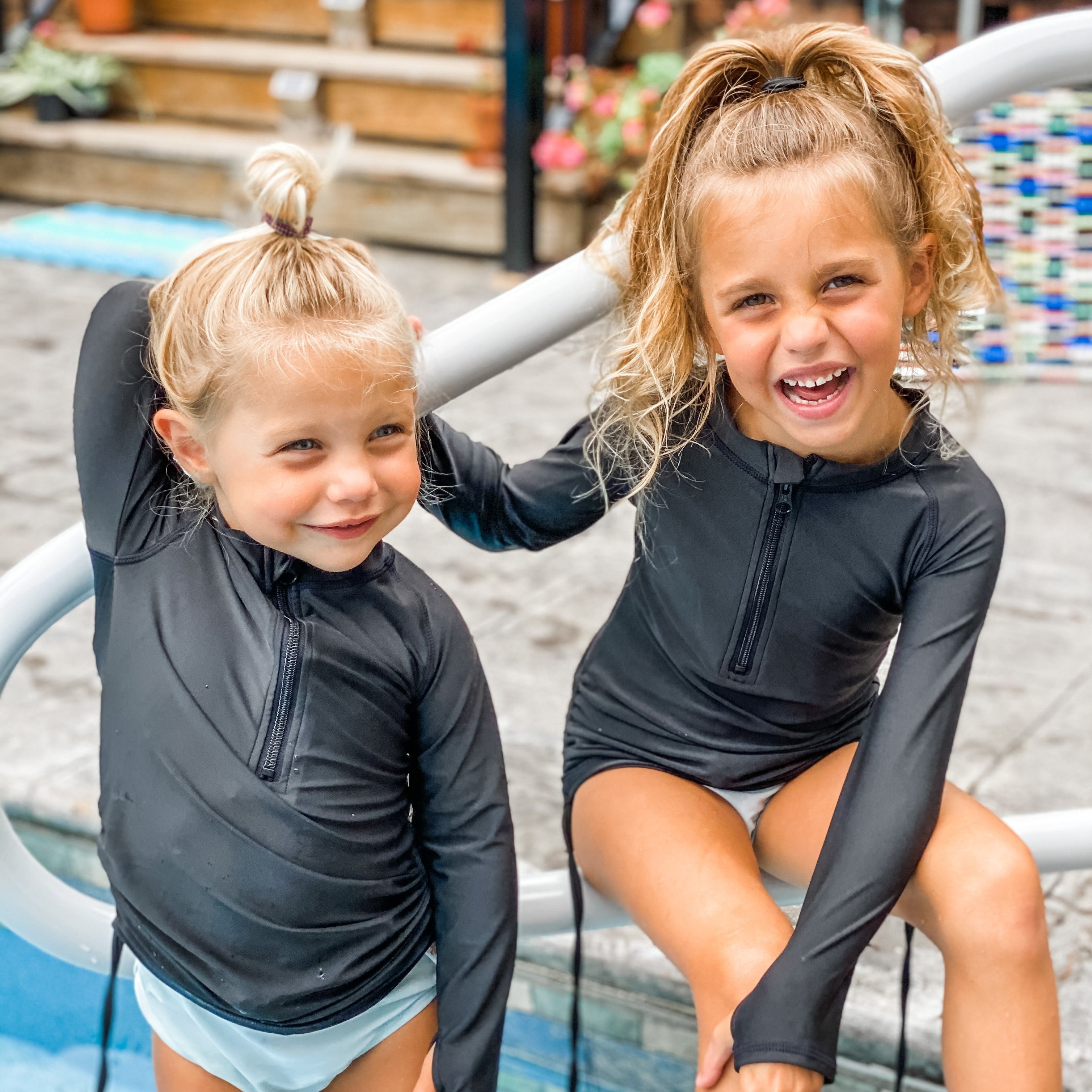 Girls Long Sleeve Swim Dress Cover Up | "Black"-SwimZip UPF 50+ Sun Protective Swimwear & UV Zipper Rash Guards-pos10