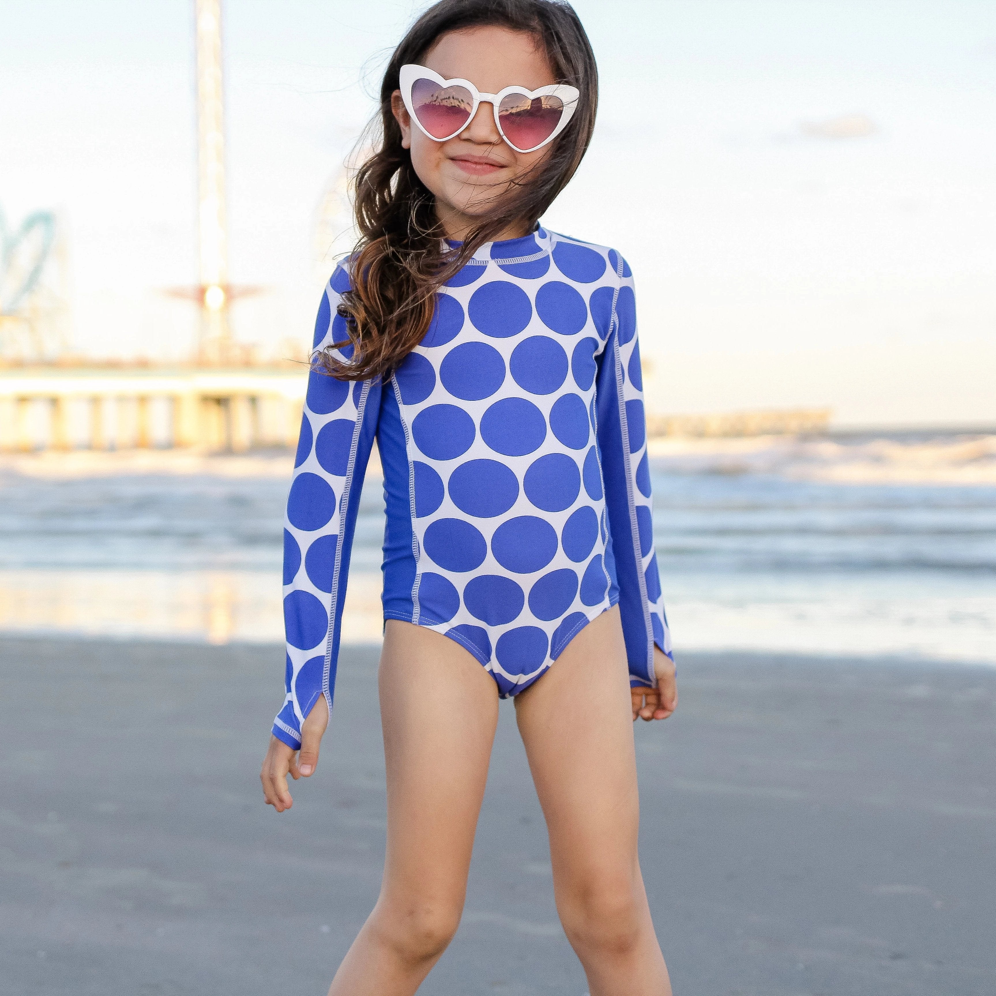Girls Long Sleeve Surf Suit (One Piece Bodysuit) | "Oversized Dot"-SwimZip UPF 50+ Sun Protective Swimwear & UV Zipper Rash Guards-pos9