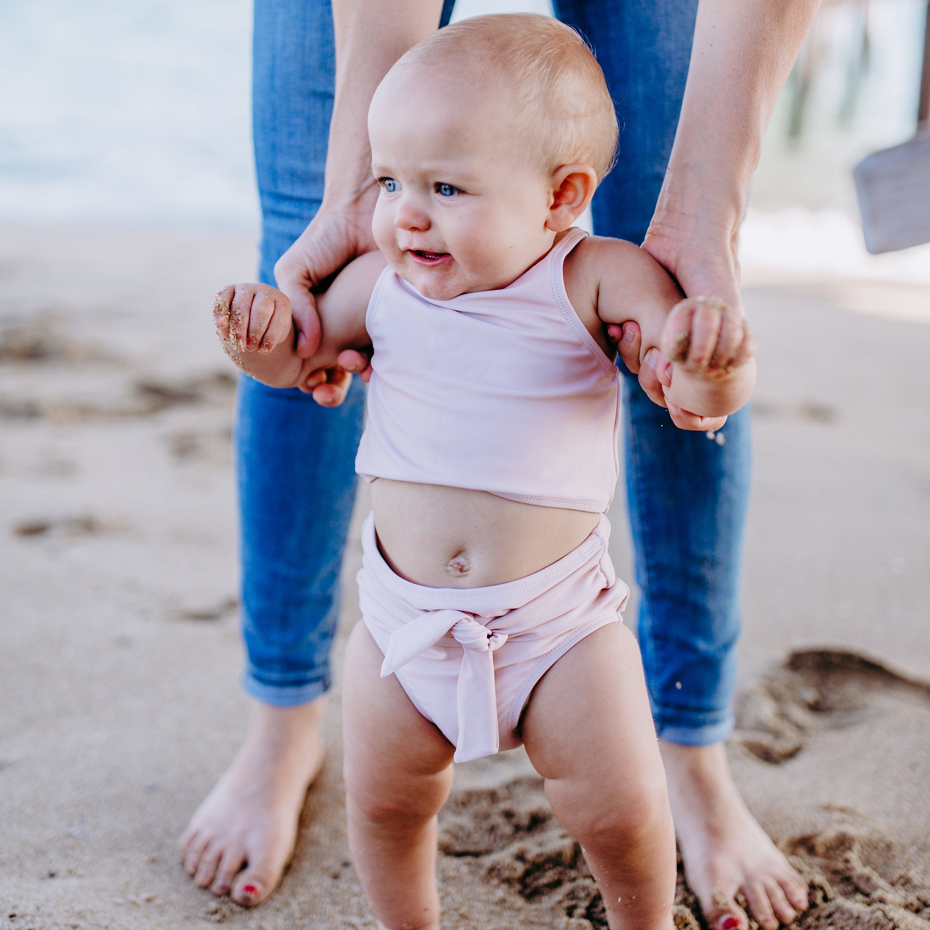 Girls Halter Top High-Waisted Set (2 Piece) | "Tied with a Bow" Peach Whip-SwimZip UPF 50+ Sun Protective Swimwear & UV Zipper Rash Guards-pos2