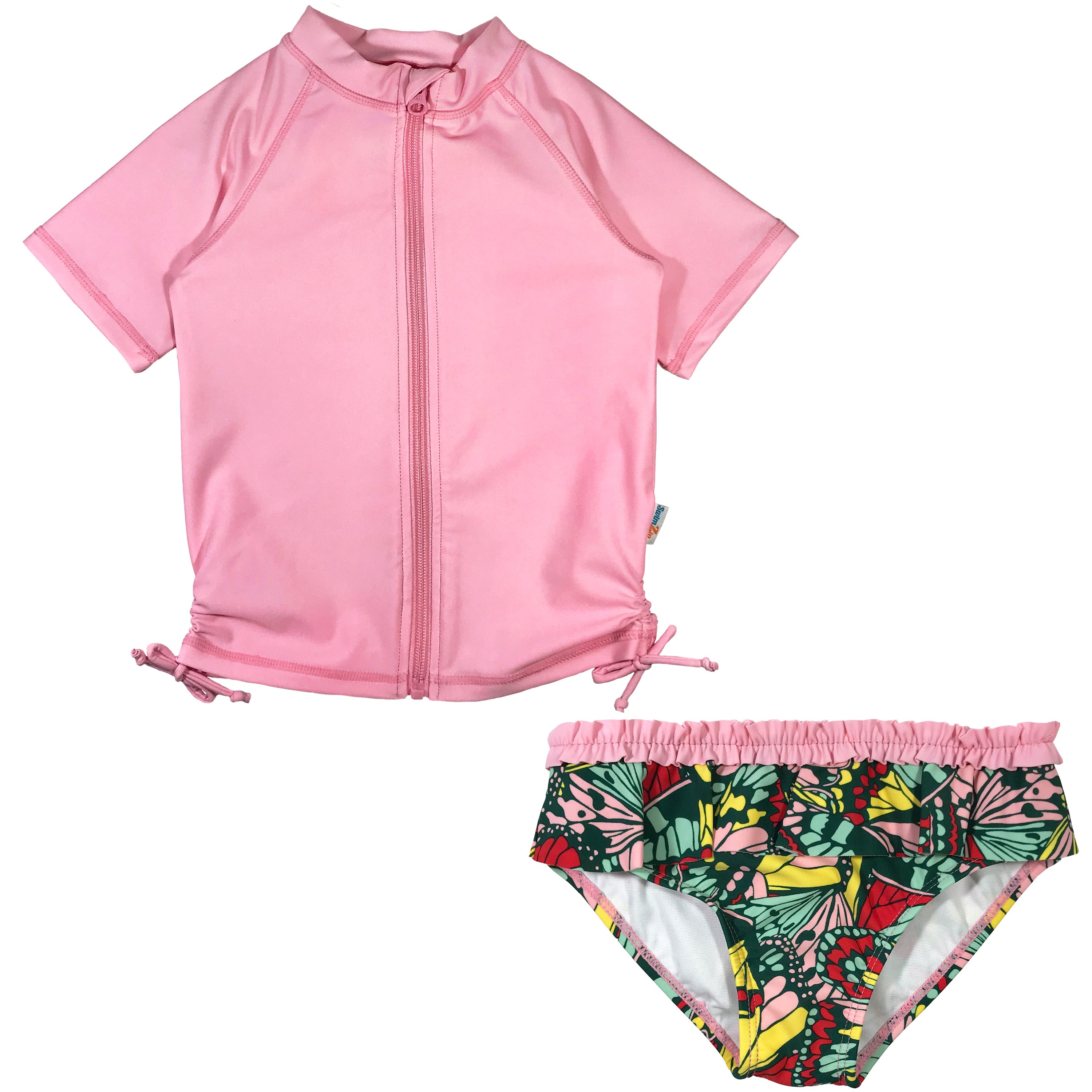 Girls Short Sleeve Rash Guard Swimsuit Set (2 Piece) - "Butterfly Love"-SwimZip UPF 50+ Sun Protective Swimwear & UV Zipper Rash Guards-pos1