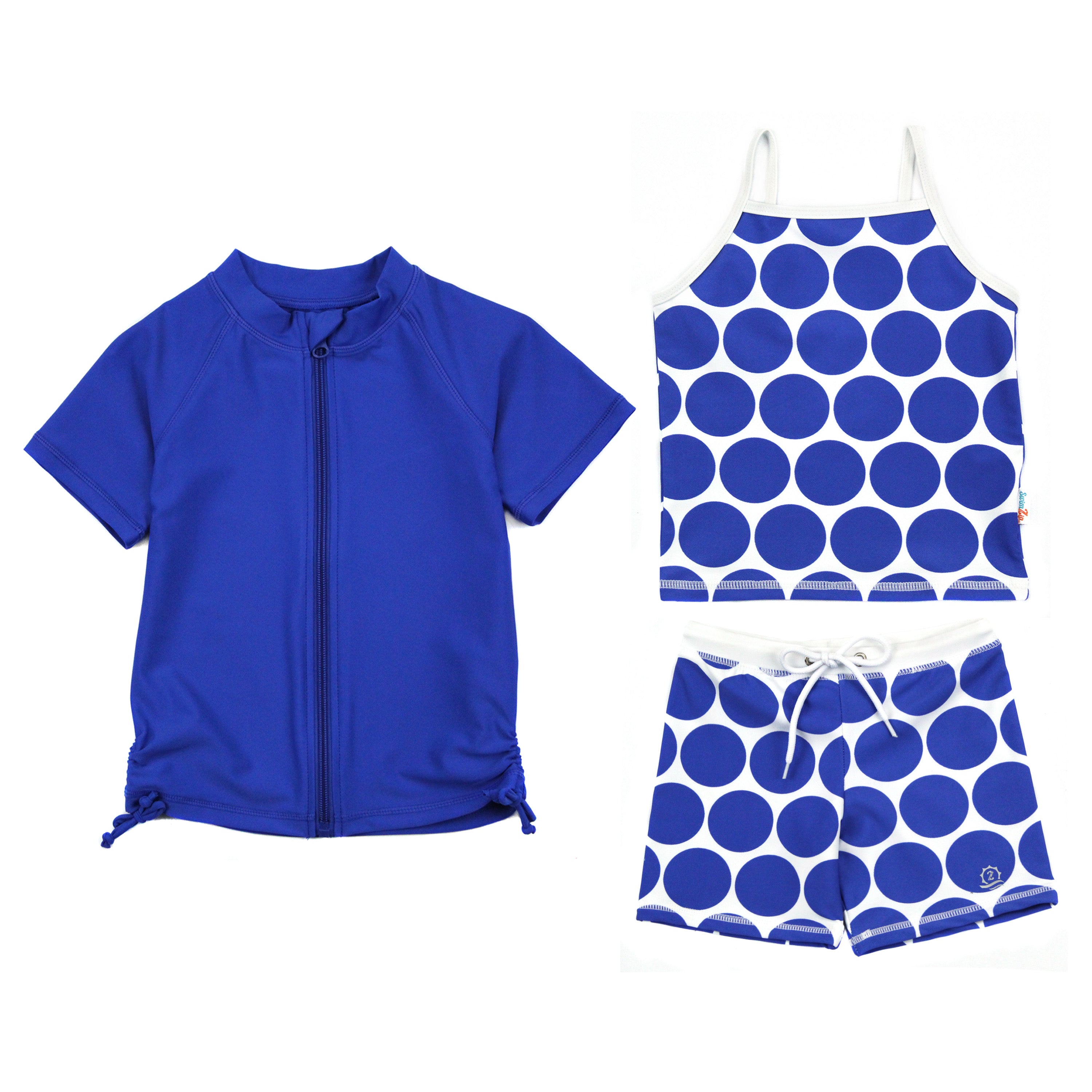 Girls Short Sleeve Rash Guard + Tankini Shorts Set (3 Piece) - "Oversized Dot"-6-12 Month-Dot-SwimZip UPF 50+ Sun Protective Swimwear & UV Zipper Rash Guards-pos1
