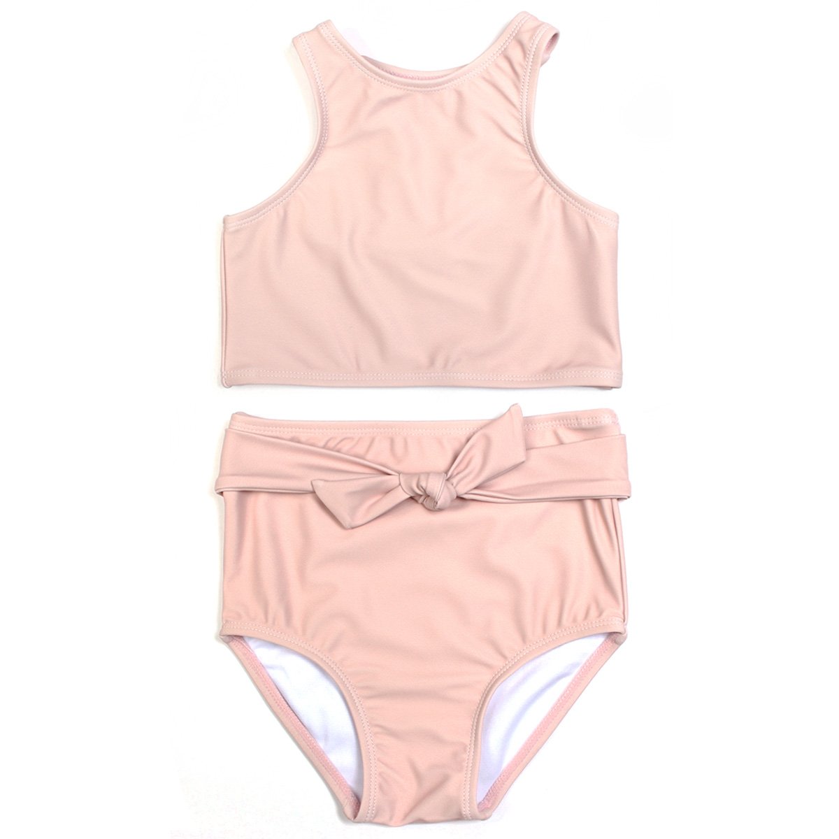 Girls Halter Top High-Waisted Set (2 Piece) | "Tied with a Bow" Peach Whip-6-12 Month-Peach Whip-SwimZip UPF 50+ Sun Protective Swimwear & UV Zipper Rash Guards-pos1