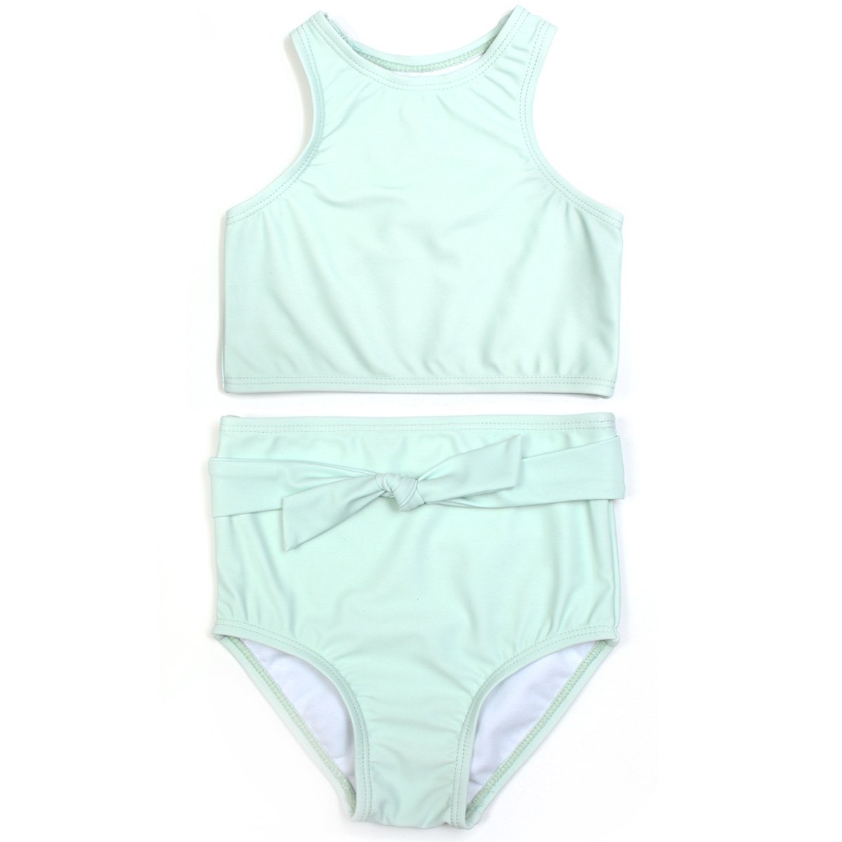 Girls Halter Top High-Waisted Set (2 Piece) | "Tied with a Bow" Whispering Blue-6-12 Month-Whispering Blue-SwimZip UPF 50+ Sun Protective Swimwear & UV Zipper Rash Guards-pos1