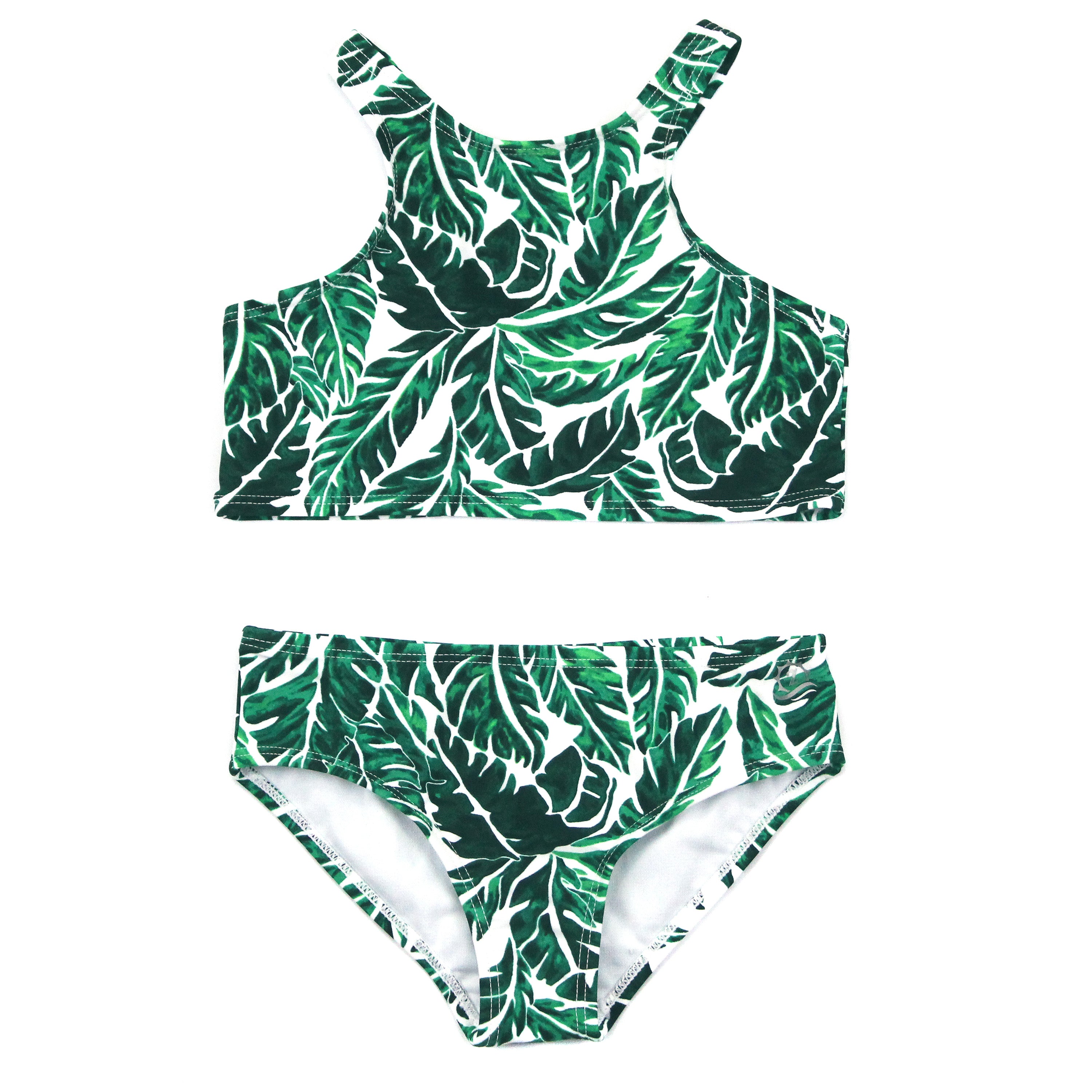Girls Halter Top Bikini Set (2 Piece) | "Palm Leaf"-SwimZip UPF 50+ Sun Protective Swimwear & UV Zipper Rash Guards-pos1