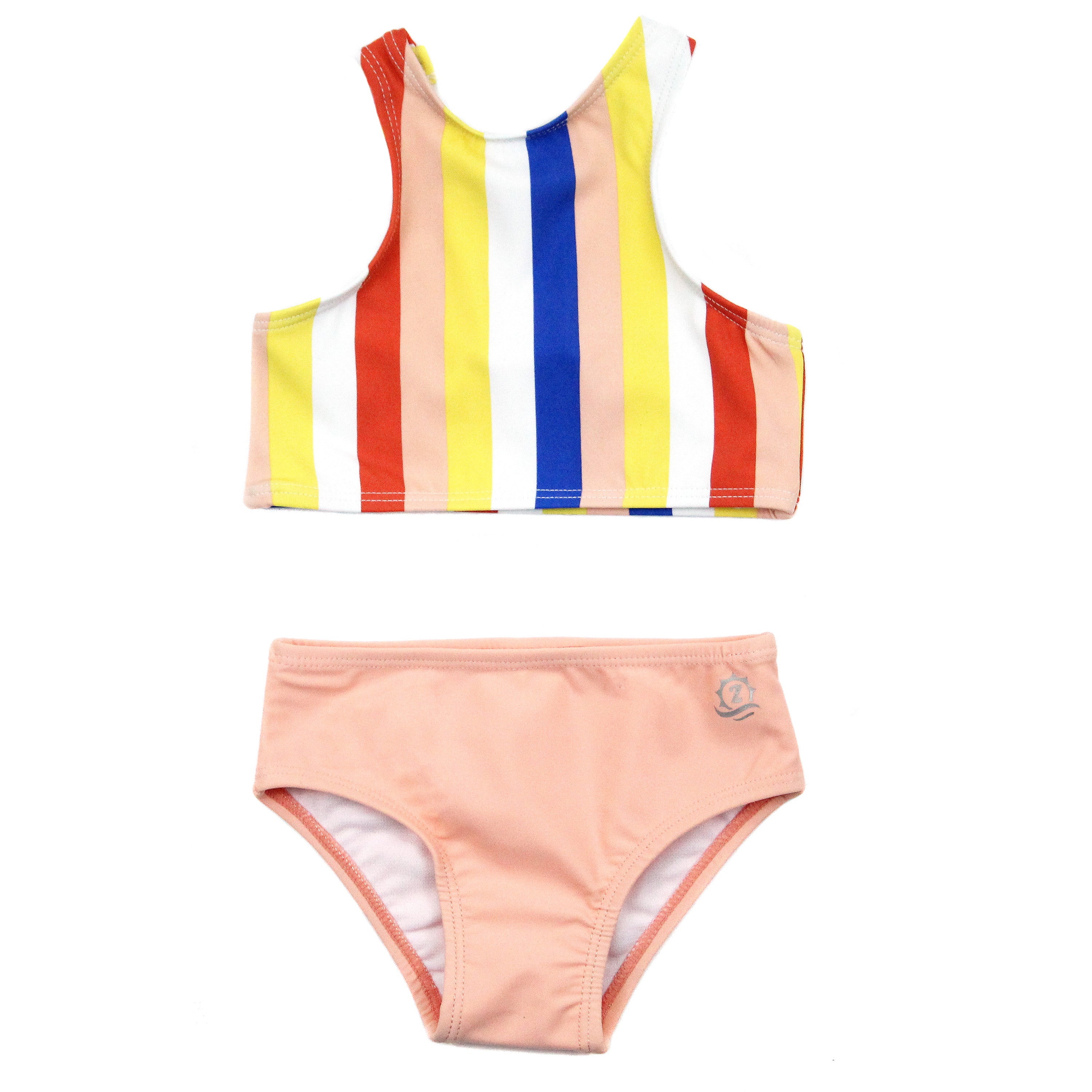 Girls Halter Top Bikini Set (2 Piece) | "Multi Stripe"-SwimZip UPF 50+ Sun Protective Swimwear & UV Zipper Rash Guards-pos1