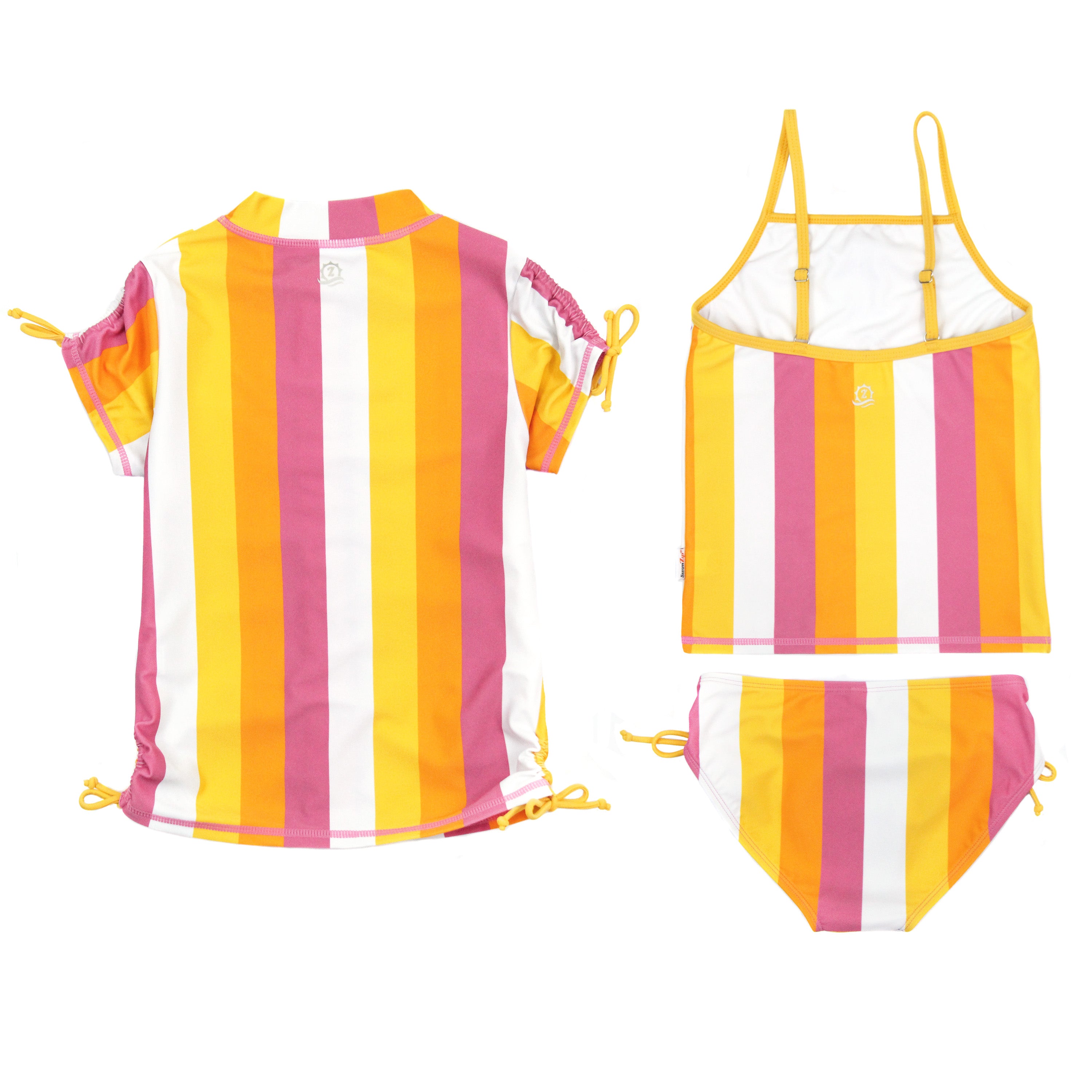 Girls Short Sleeve Rash Guard + Tankini Bikini Set (3 Piece) | "Be Bold”-SwimZip UPF 50+ Sun Protective Swimwear & UV Zipper Rash Guards-pos9