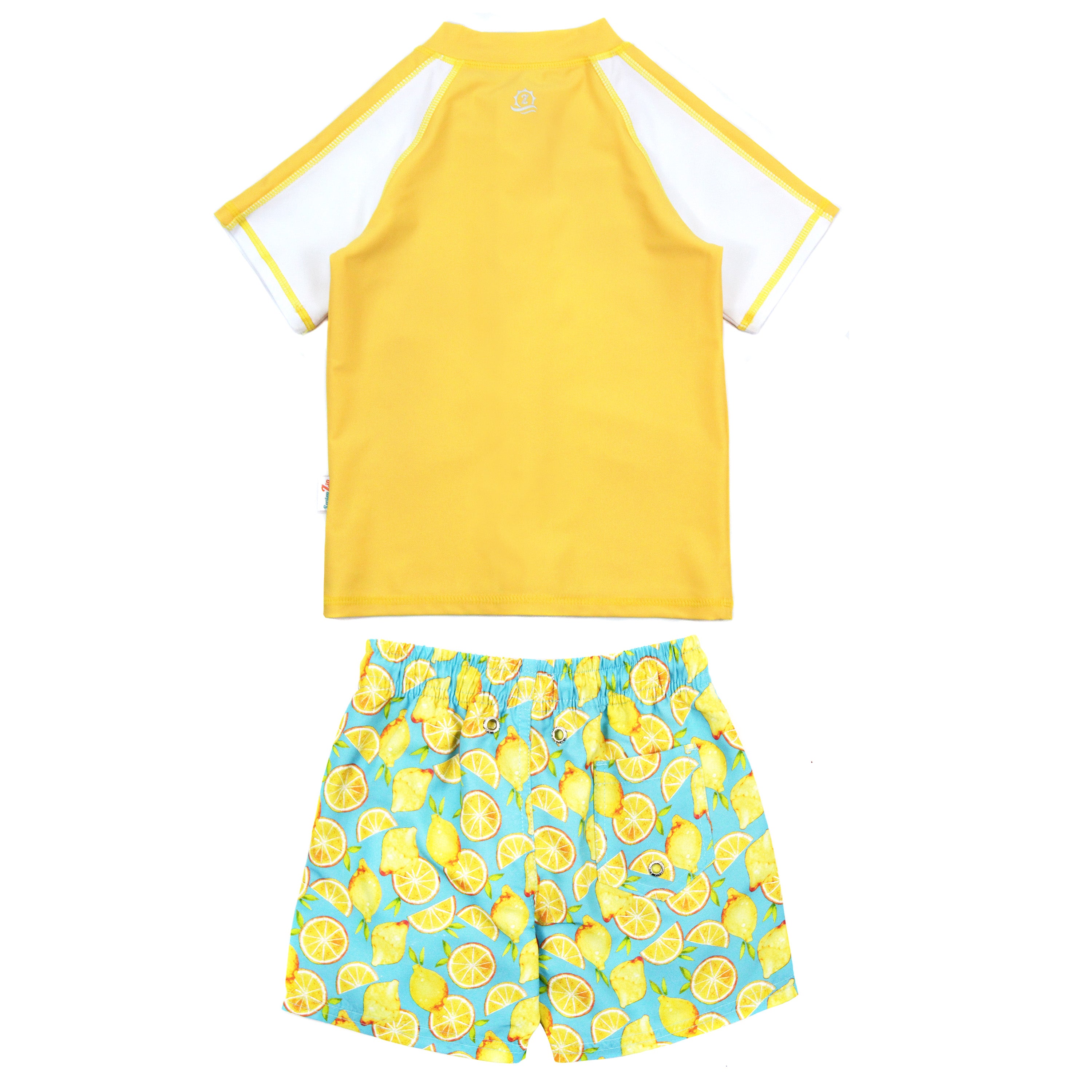 Boys Short Sleeve Zipper Rash Guard and Swim Trunk Set | "Lemons"-SwimZip UPF 50+ Sun Protective Swimwear & UV Zipper Rash Guards-pos8