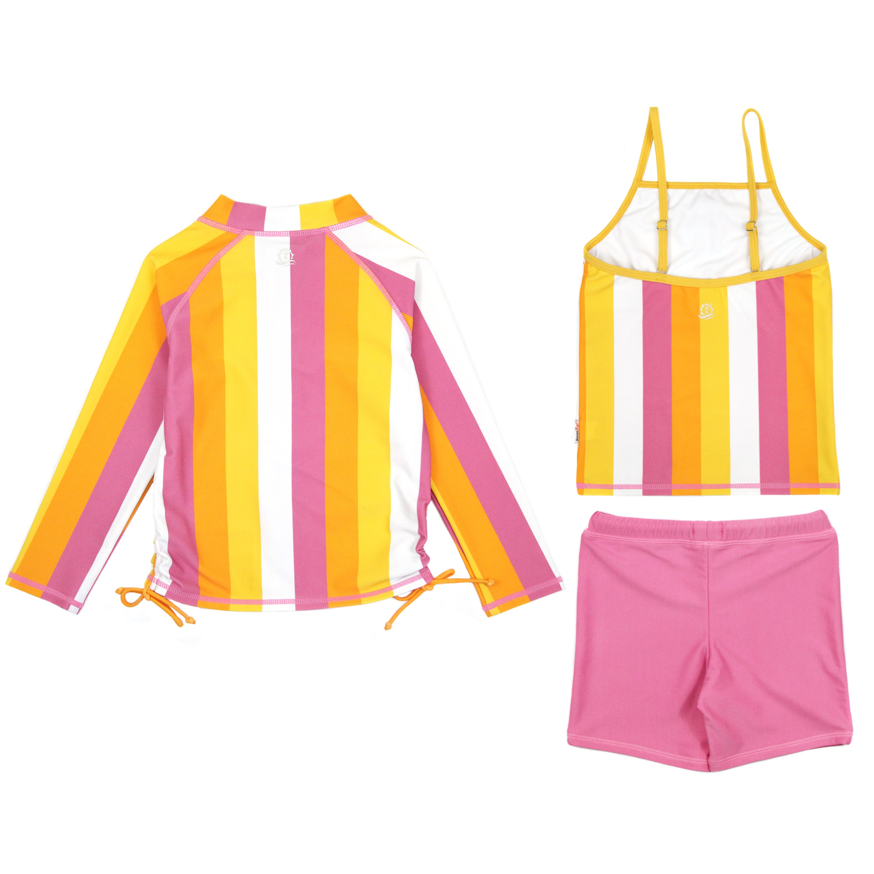 Girls Long Sleeve Rash Guard + Tankini Shorts Set (3 Piece) | "Be Bold"-SwimZip UPF 50+ Sun Protective Swimwear & UV Zipper Rash Guards-pos3