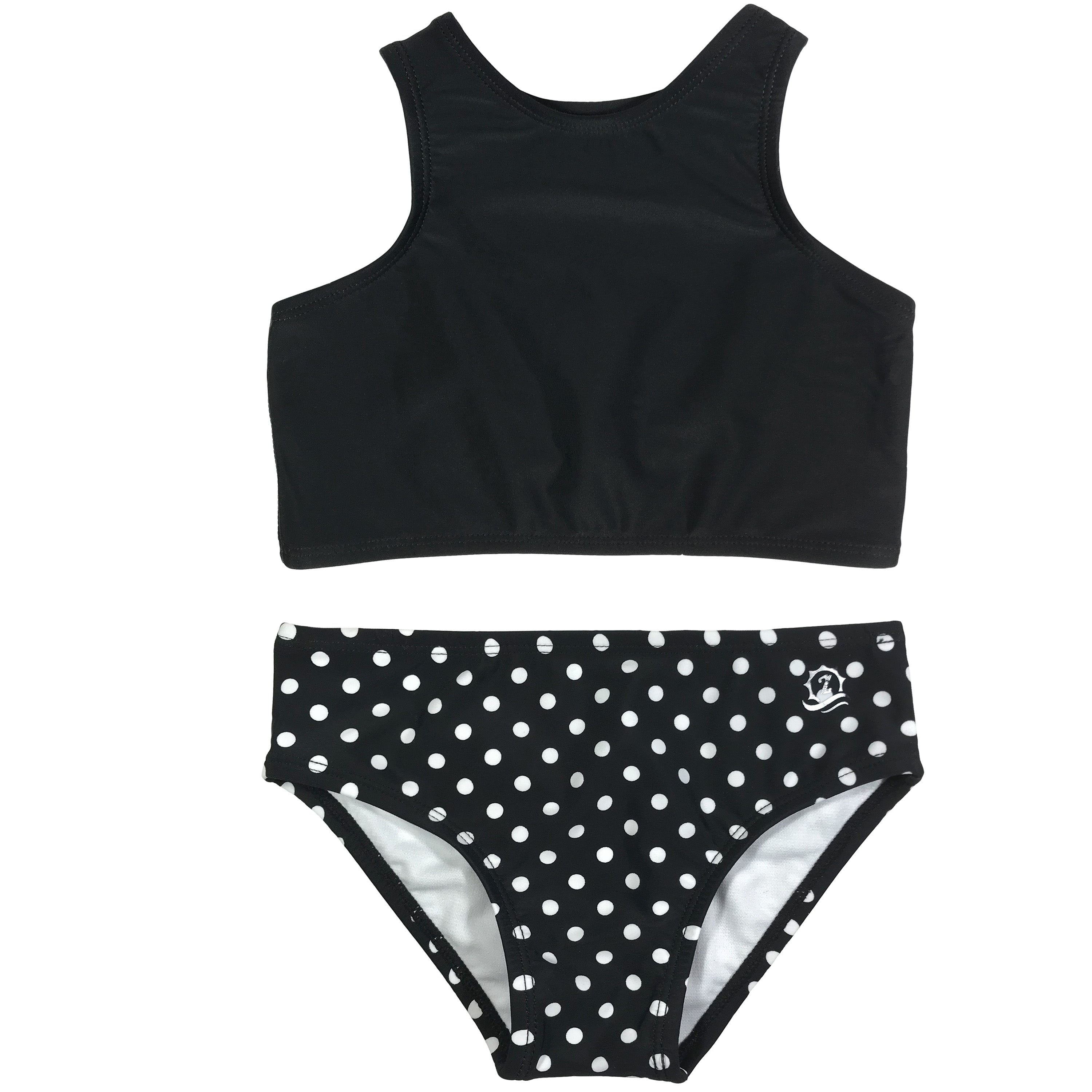 Girls Halter Top Bikini Set (2 Piece) | "Black Polka Dot"-SwimZip UPF 50+ Sun Protective Swimwear & UV Zipper Rash Guards-pos1