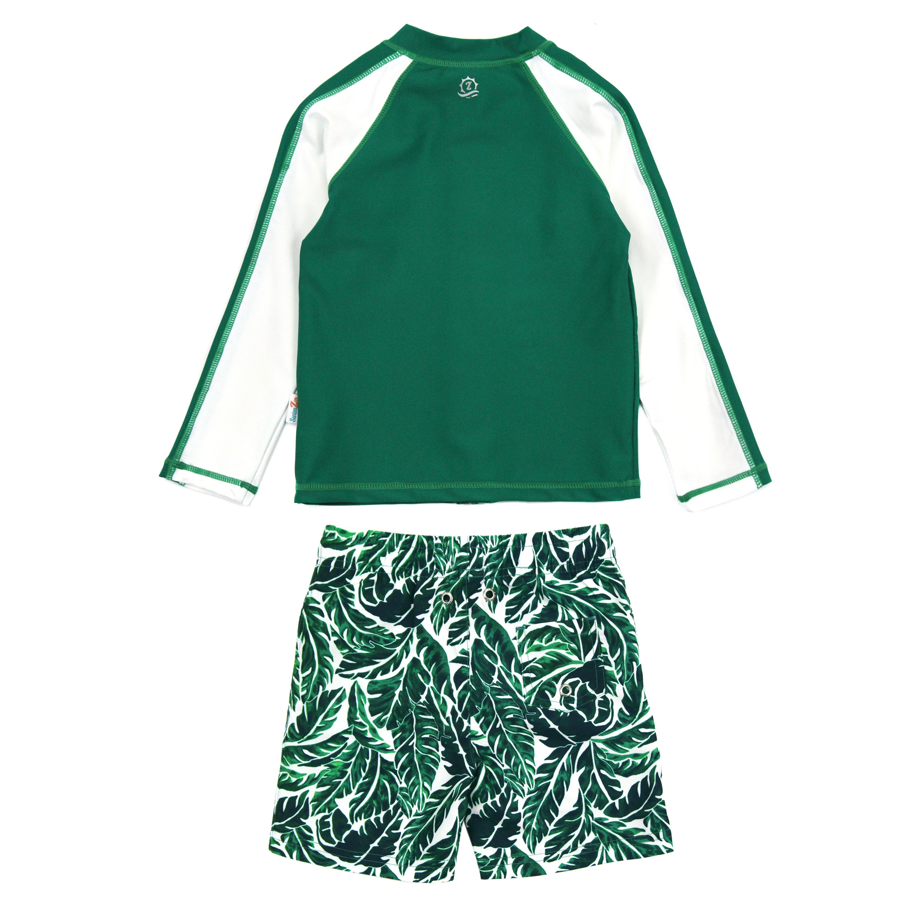 Boys Long Sleeve Zipper Rash Guard and Swim Trunk Set | "Palm Leaf"-SwimZip UPF 50+ Sun Protective Swimwear & UV Zipper Rash Guards-pos2