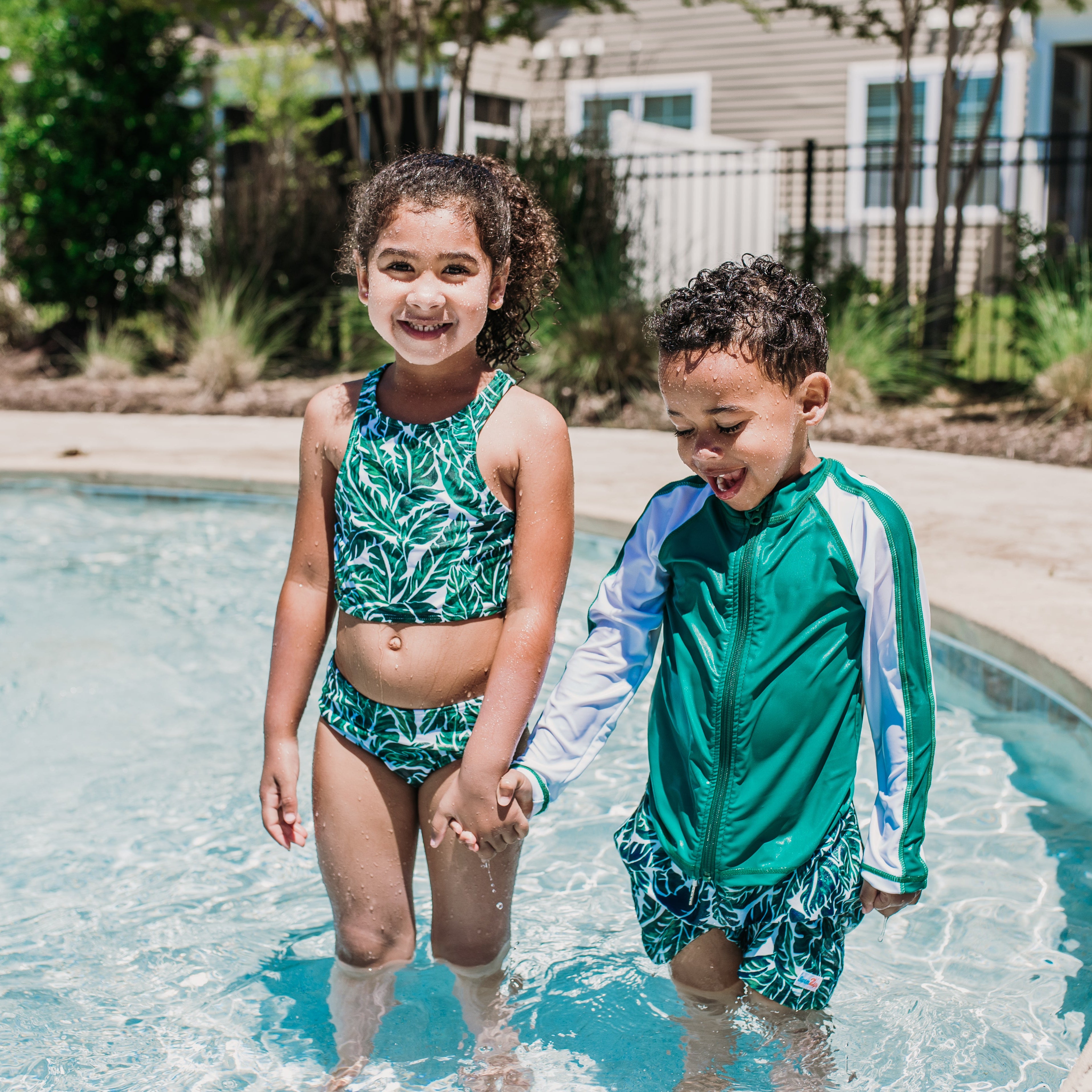 Girls Halter Top Bikini Set (2 Piece) | "Palm Leaf"-SwimZip UPF 50+ Sun Protective Swimwear & UV Zipper Rash Guards-pos6