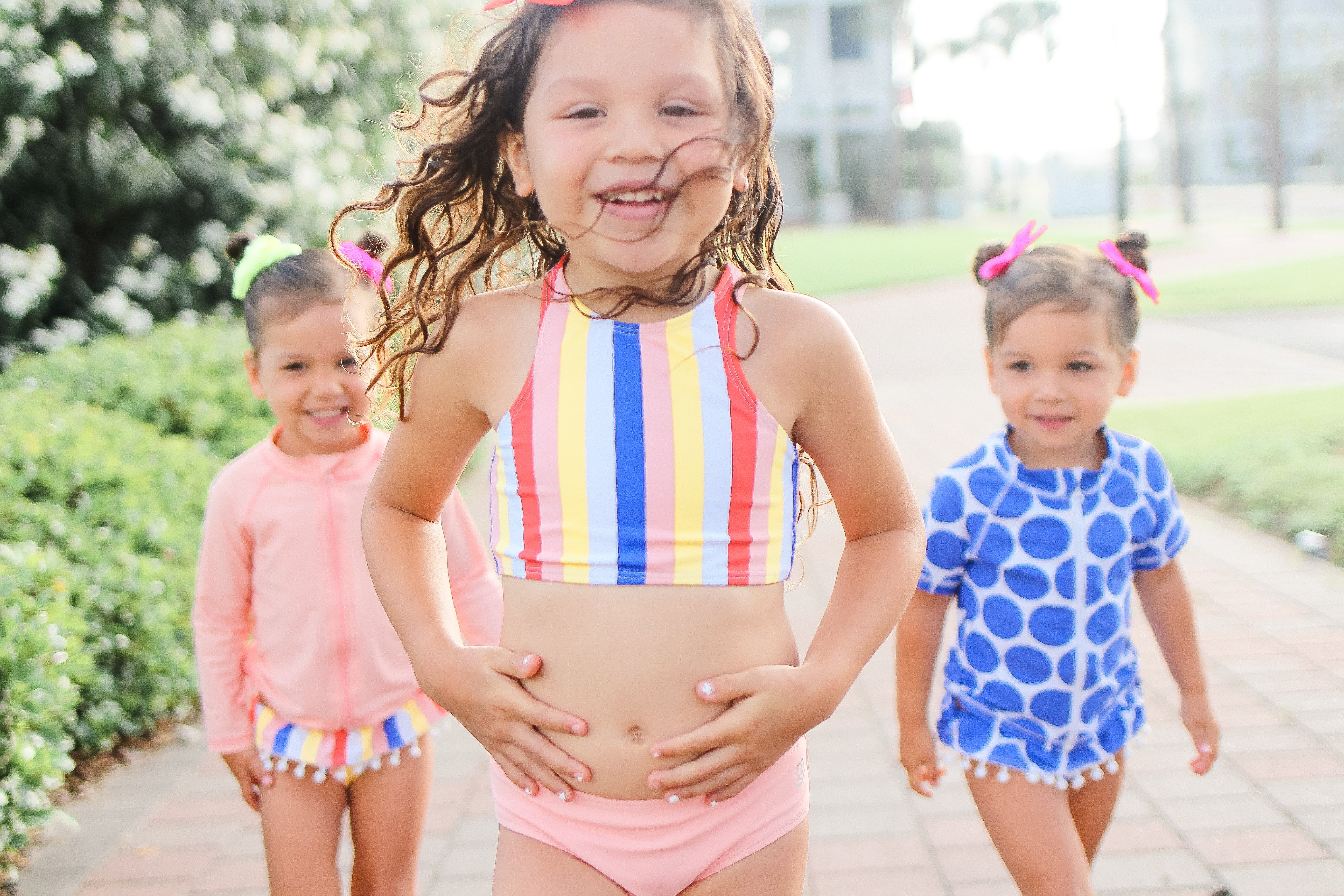 Girls Halter Top Bikini Set (2 Piece) | "Multi Stripe"-SwimZip UPF 50+ Sun Protective Swimwear & UV Zipper Rash Guards-pos5