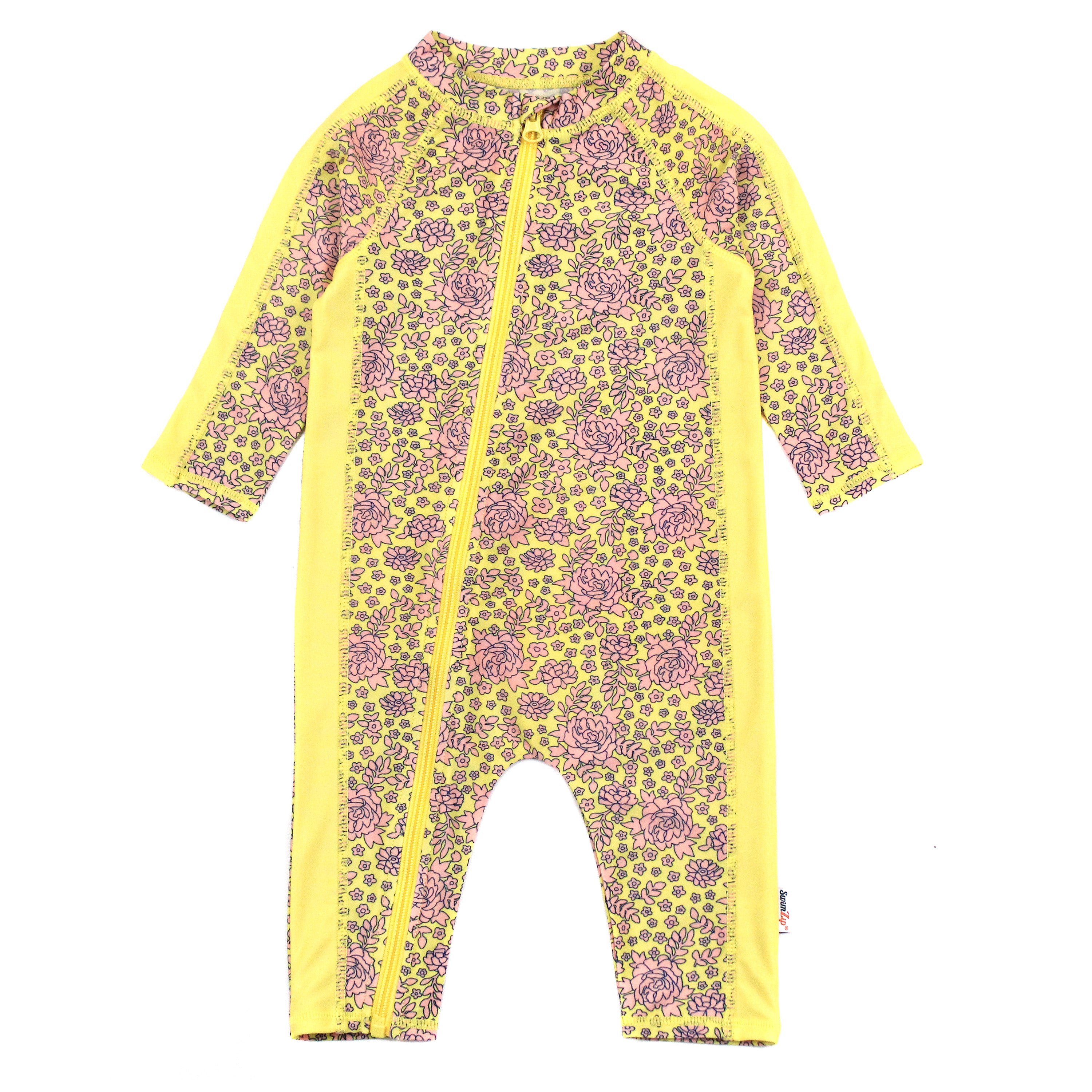 Sunsuit - Long Sleeve Romper Swimsuit | "Ditsy Floral"-0-6 Month-Ditsy Floral-SwimZip UPF 50+ Sun Protective Swimwear & UV Zipper Rash Guards-pos1